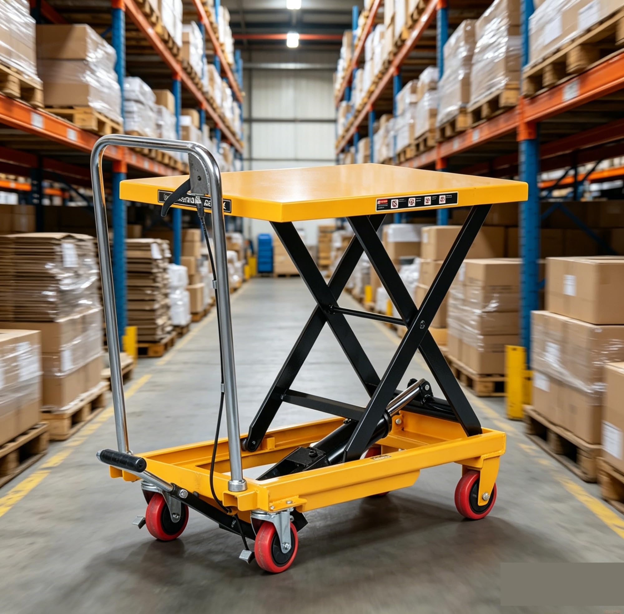 Mesa elevadora hidráulica plegable, mesa elevadora con protector de seguridad for manipulación y transporte de materiales(500kg)