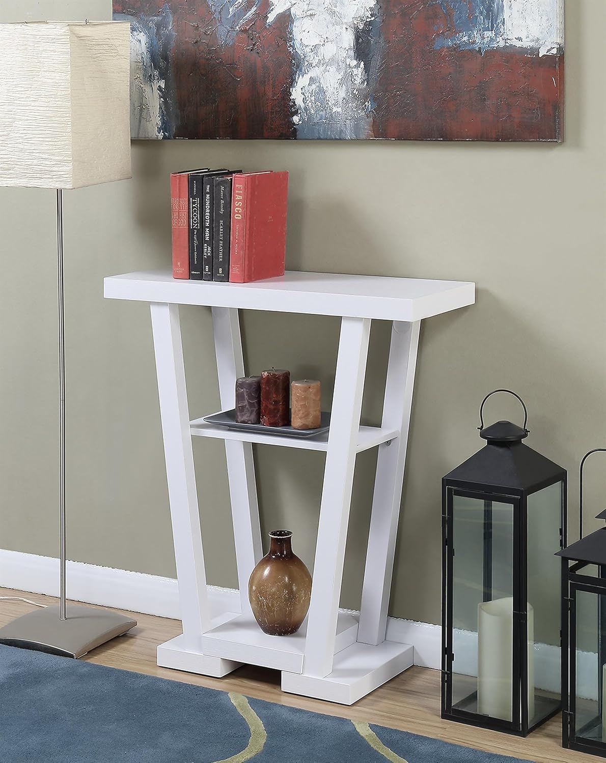 Convenience Concepts Newport V Console Table 31.5" - Modern Sofa Table with Storage Shelves, Narrow Entryway Hall Table for Living Room, Display Accent Table, White