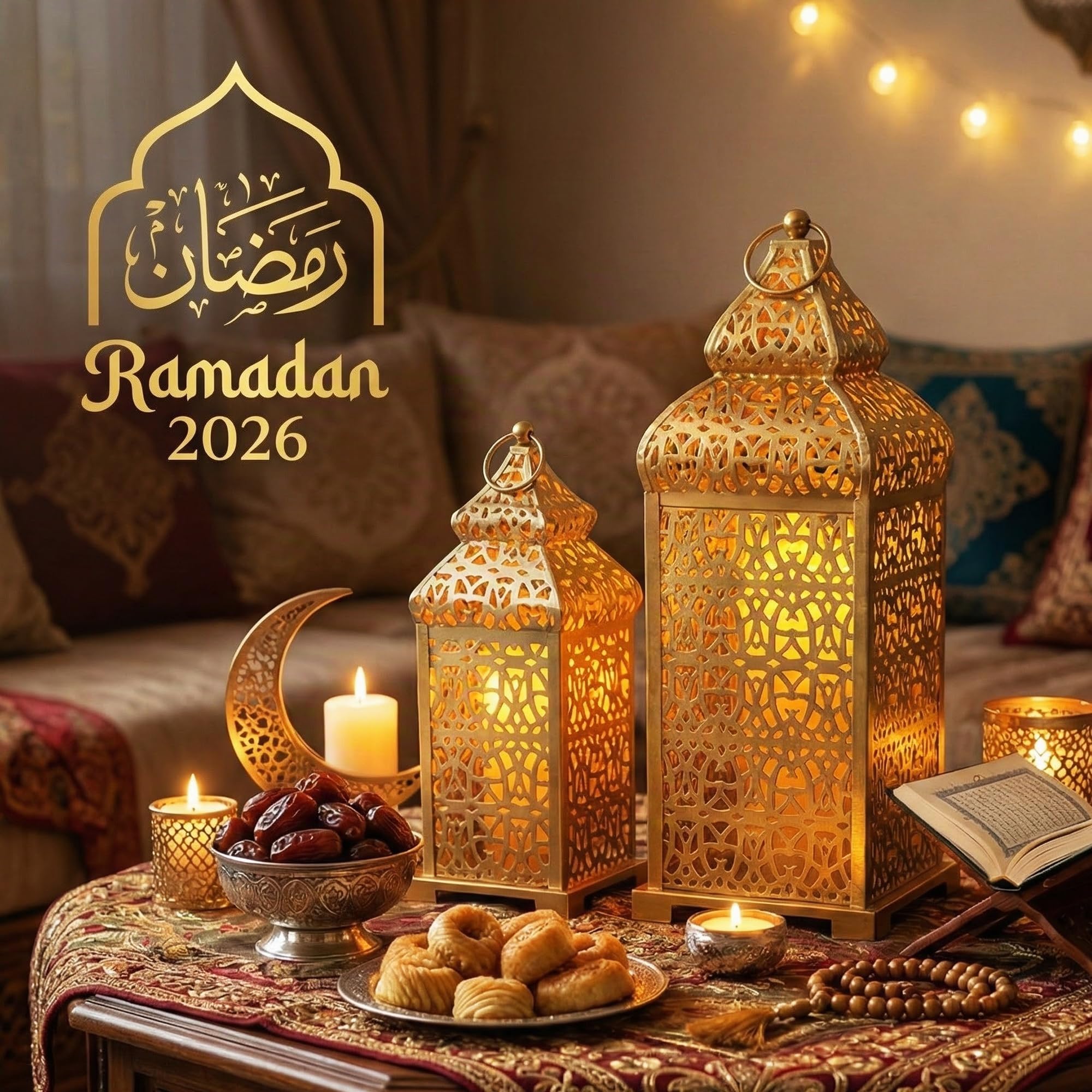 VELA LANTERNS Große goldene Tempel marokkanische Laterne Lampe Dekorative Kerzenhalter für Ramadan-Dekorationen, Hängen, Außenterrasse oder Veranda, Inneneinrichtung, Gold, 2 Stück
