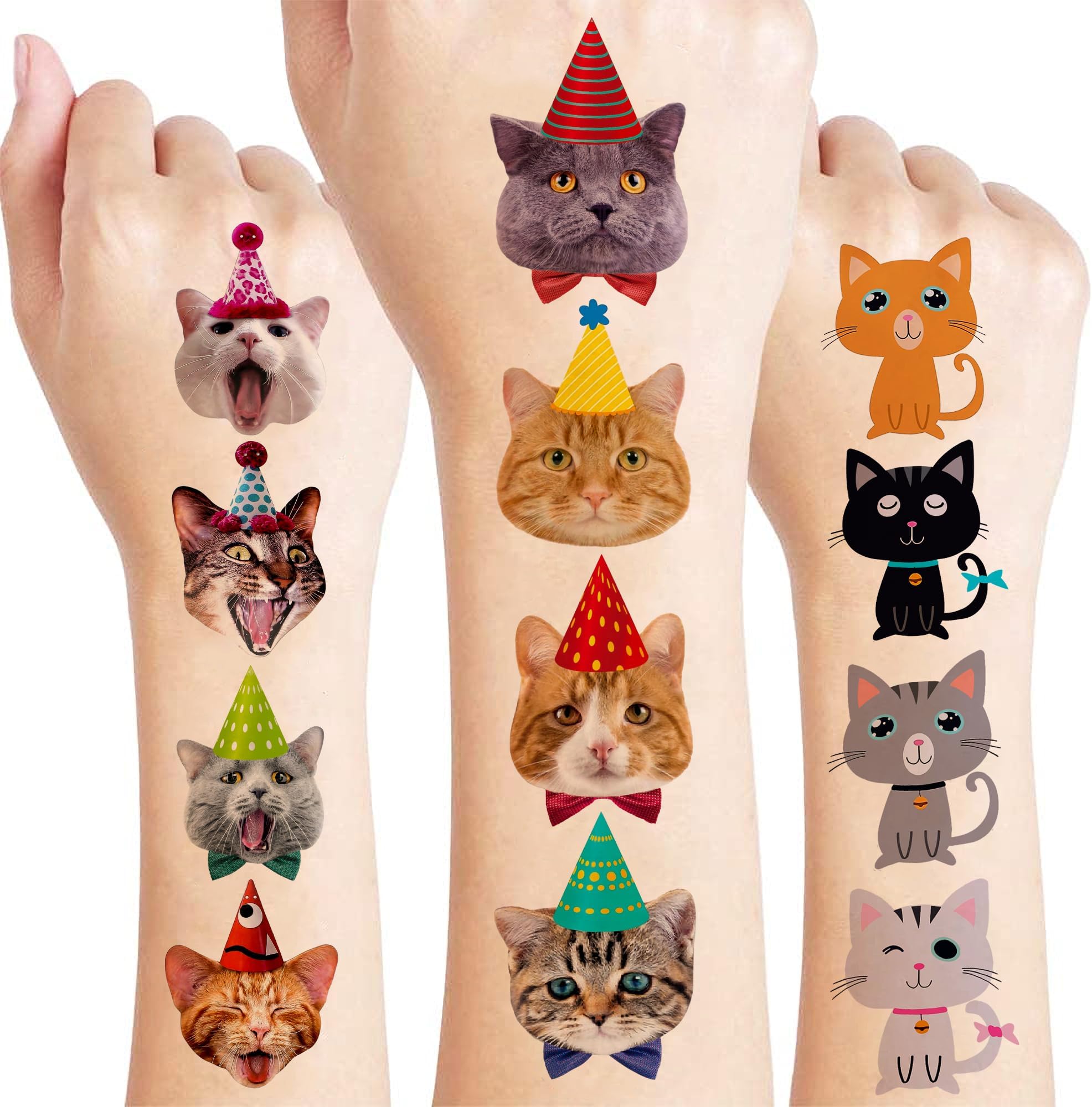 96 PCS Super Cute Cat Cats Pet Pre-Cut Temporary Tattoos for Kids Themed Birthday Party Supplies Favors Decorations 8 Sheets Fake Tattoo Stickers Gifts For Boys Girls School Rewards Home Activity