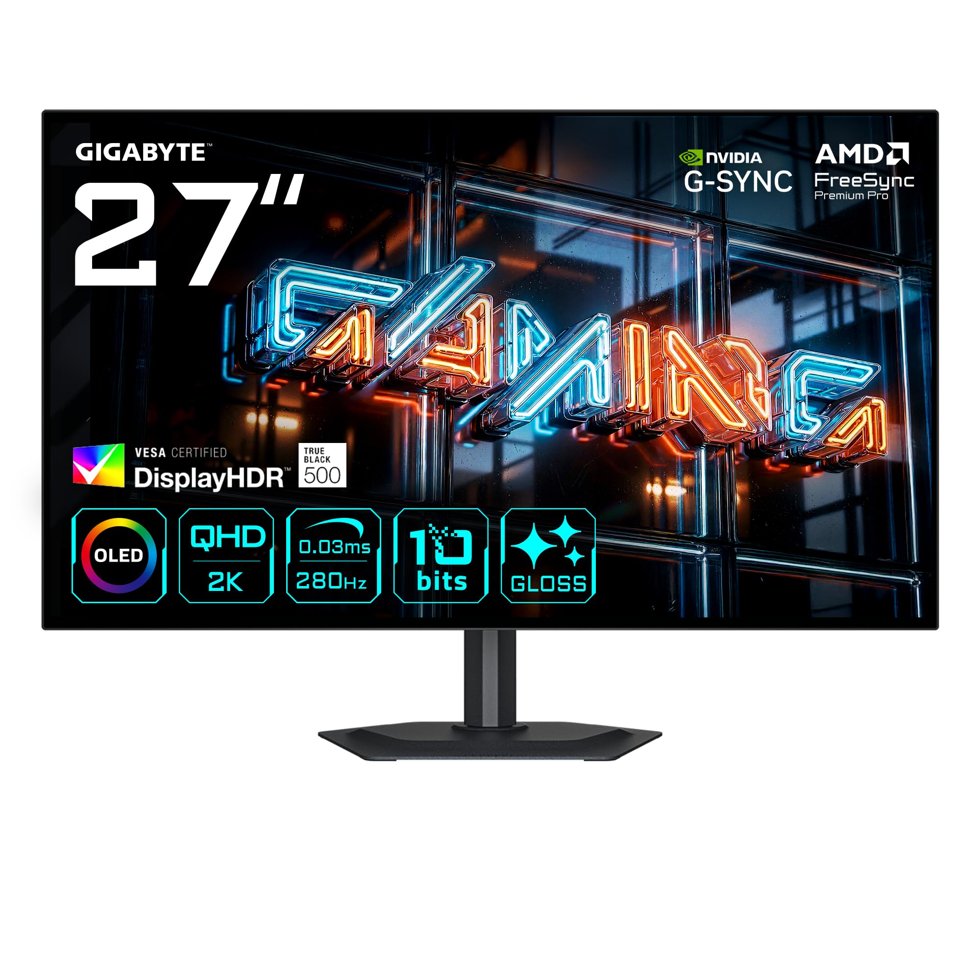 GIGABYTE MO27Q28GR WOLED Genialny monitor do gier 27" QHD - 2560 x 1440, 280Hz, 0,03ms, 335 CD/m², Display HDR True Black 500, HDMI 2.1, DisplayPort 1.4