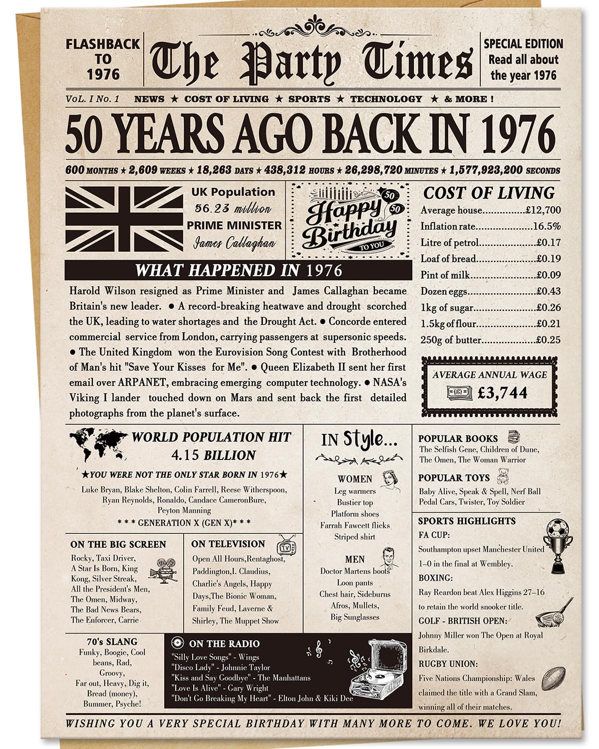 Mirelia Jumbo 50th Birthday Card for Husband and Wife, Perfect as a 50th Birthday Gift, and 50th Birthday Decorations, Thick 20x27 cm (7.9x10.6) with Envelope