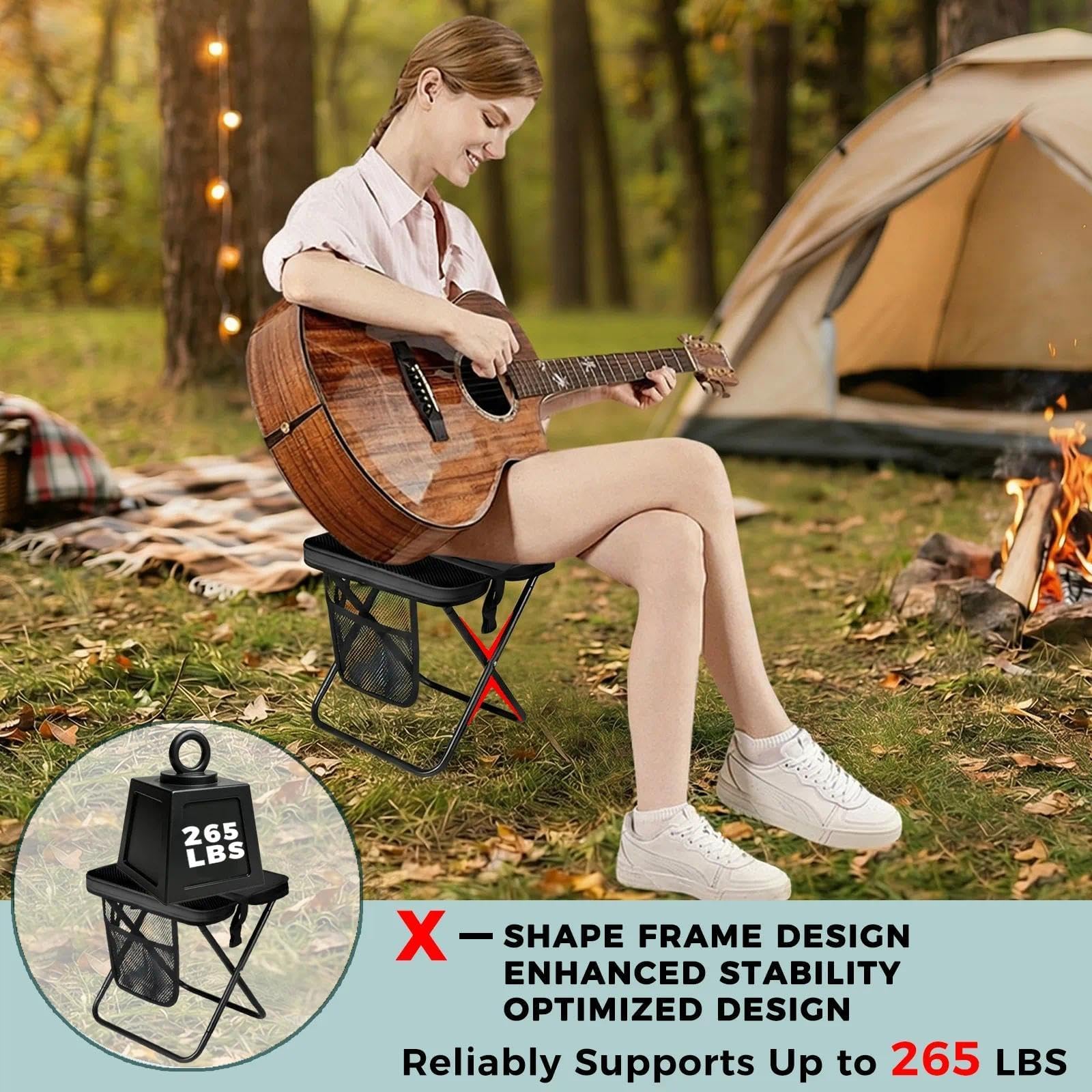 Sgabello portatile per escursionismo e trekking,Mini Portatile Leggero Sedia Pieghevole, Sgabello Pieghevole da Zaino e Sedile Portatile Per campeggio,Escursioni E Viaggi, Pesca, Picnic (Nero)