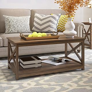 Rainbow Sophia Coffee Table, Modern Farmhouse Wood Coffee Table with 2-T...