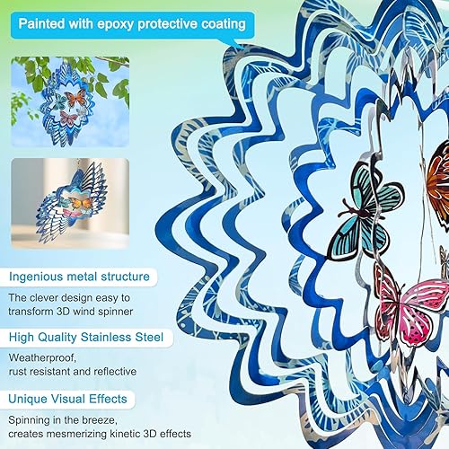 Miniatura 4 de Goolyrusim - Molinillos de viento colgantes de mariposa para exteriores, metal para patio y jardín, decoración de espiral, decoración de decoración
