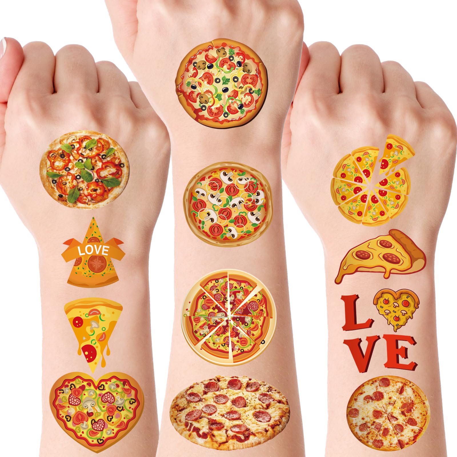 Glenmal72 Sheets 436 Pieces Pizza Temporary Tattoos Pizza Birthday Party Decorations Favors Supplies Pizza Theme Cute Stickers Tattoo Gifts for Baby Kids Girls Boys Decor School Prizes Carnival Party