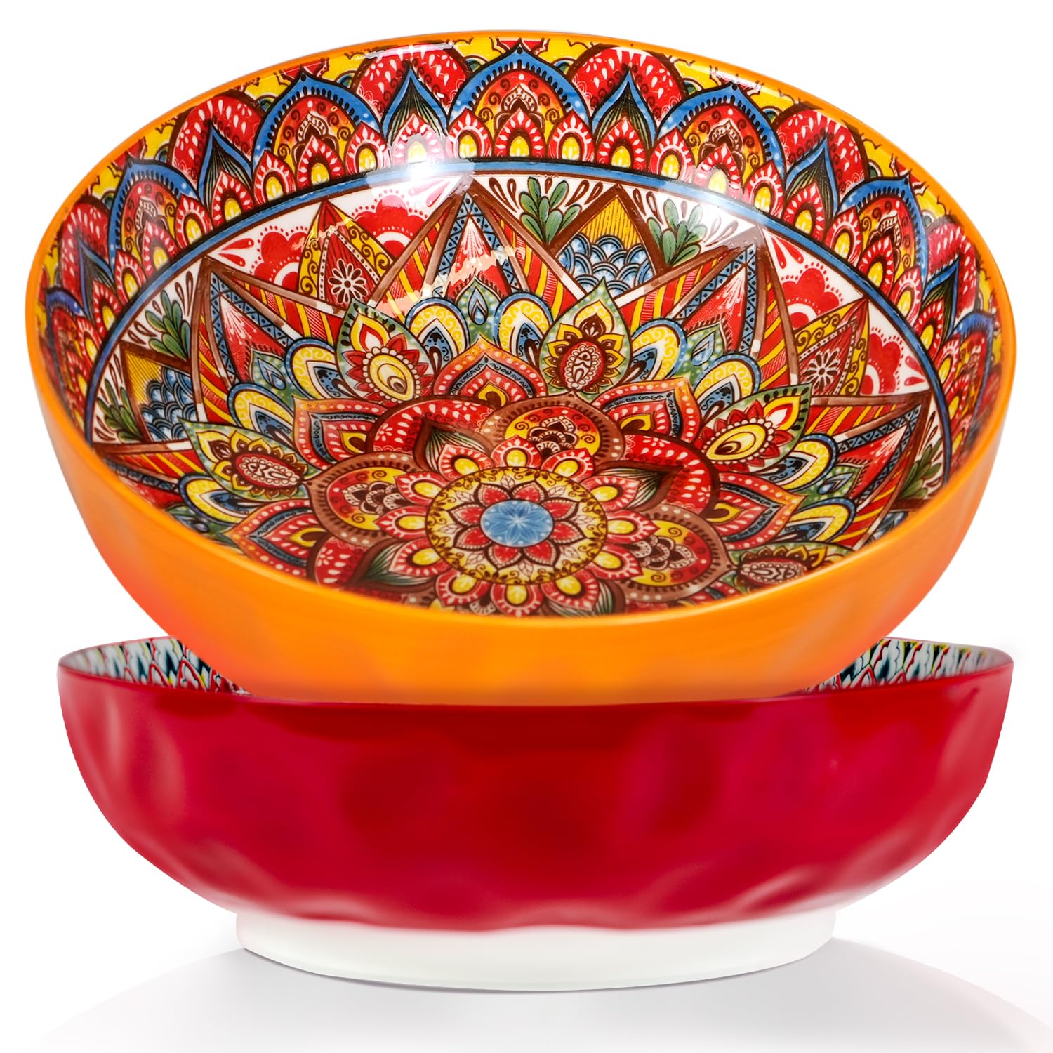 Zohsfbet Large Serving Bowls, 75 Oz Fruit Salad Soups & Pasta Bowls for Entertaining, Dinner, Party - Stylish Decorative Dishes, Set of 2, Microwave & Dishwasher Safe - RED