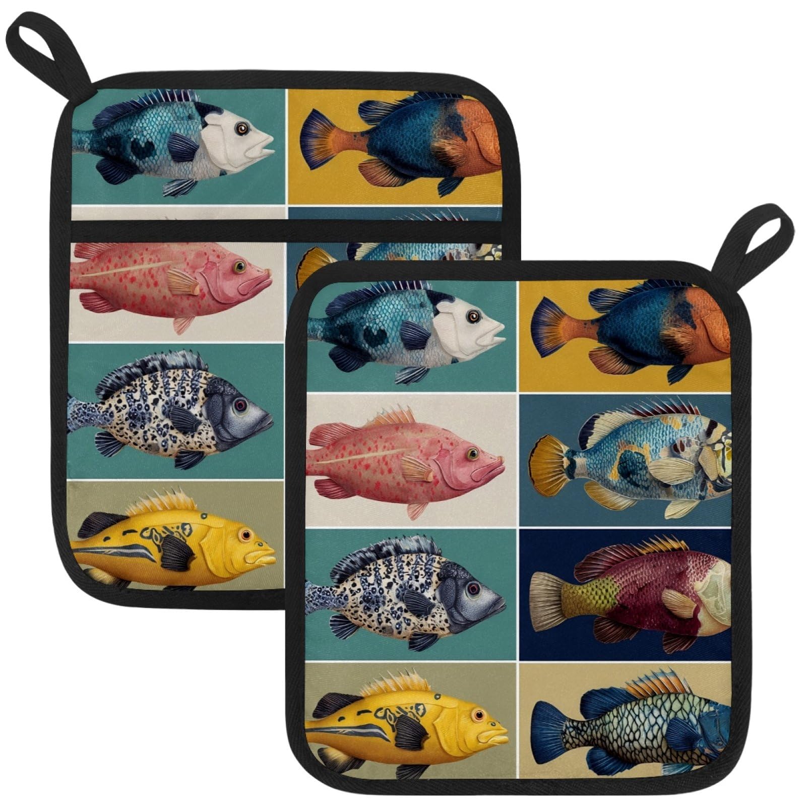 VAPOKF Fish Kitchen Hot Pot Holder, Pot Holders Heat Resistant Pot Holder with Pocket Heat Resistant Trivets for Hot Pans Cotton Pot Mitts for Kitchen Cooking Baking