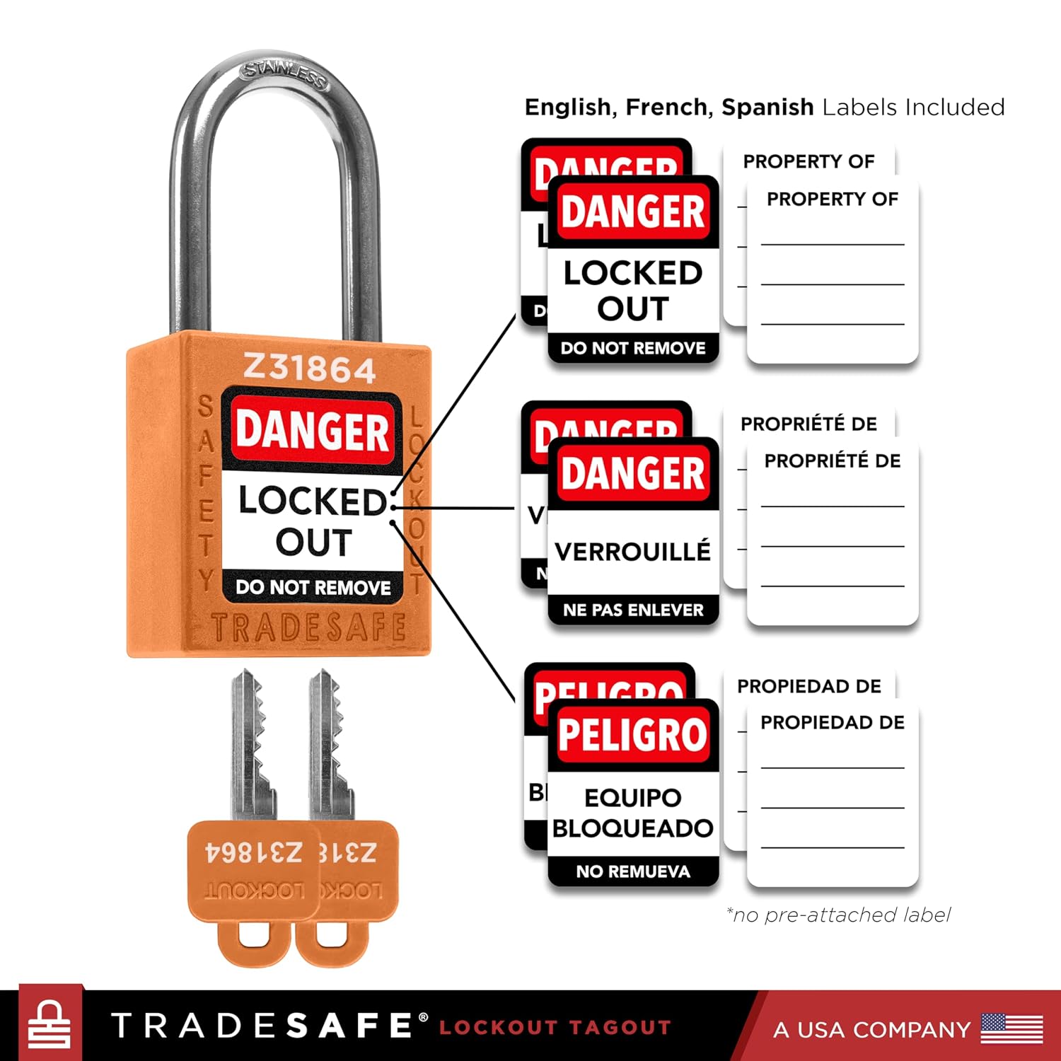 TRADESAFE Lockout Tagout Locks Set - 10 Orange Keyed Alike Padlocks, 2 Keys Per Lock, OSHA Compliant Loto Locks for Lock Out Tag Out Stations, Premium Grade