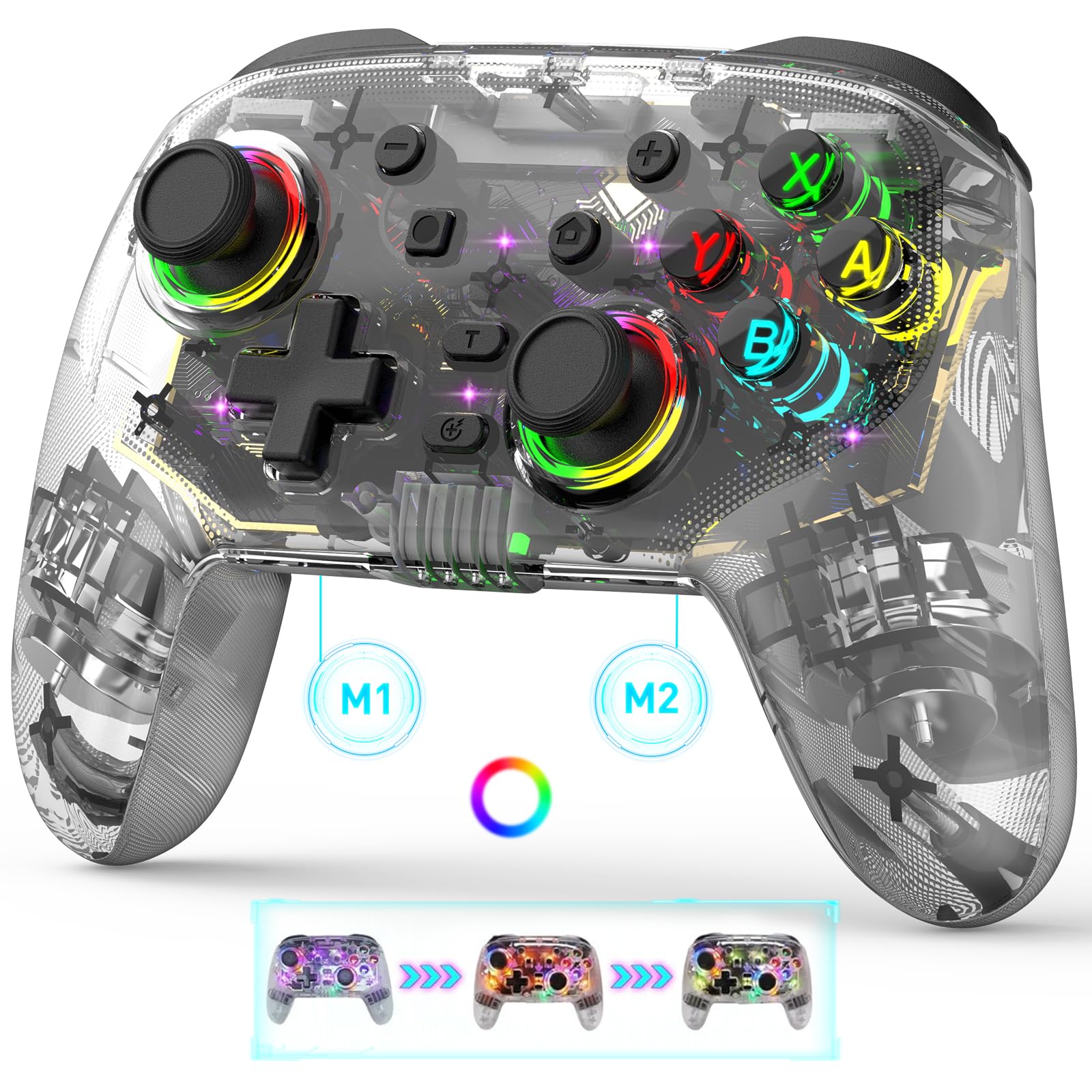 Joso Mando Bluetooth para PC/iPad/iPhone/Android, Gamepad inalámbrico para Switch/PS4/PS3, Controlador de juego en la nube compatible con streaming en PS/Xbox/PC Con Botón Trasero/Motores Duales