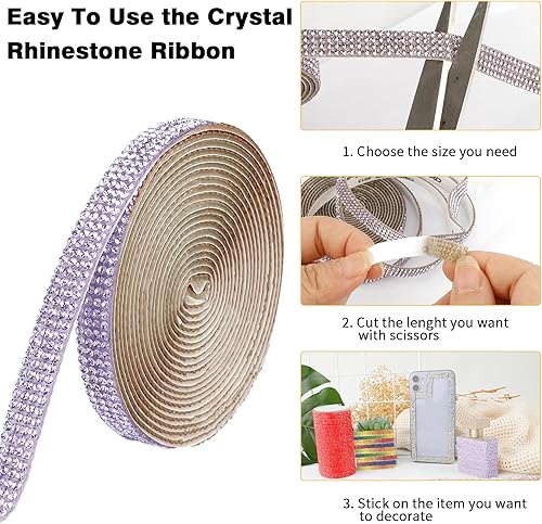 Miniatura 10 de Cinta de diamantes de imitación plateados, tiras autoadhesivas de diamantes de imitación de 3 yardas, cinta de diamantes de imitación con purpurina,