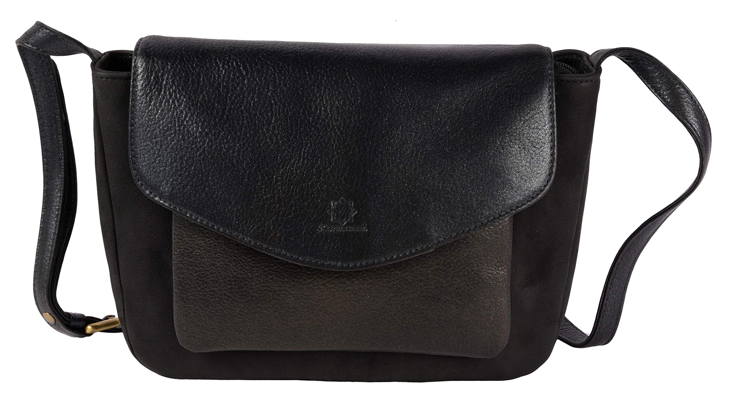 Karmanah Women's Genuine Leather Bag in Metallic leather. The perfect daily bag that fits all your necessities. (Black)
