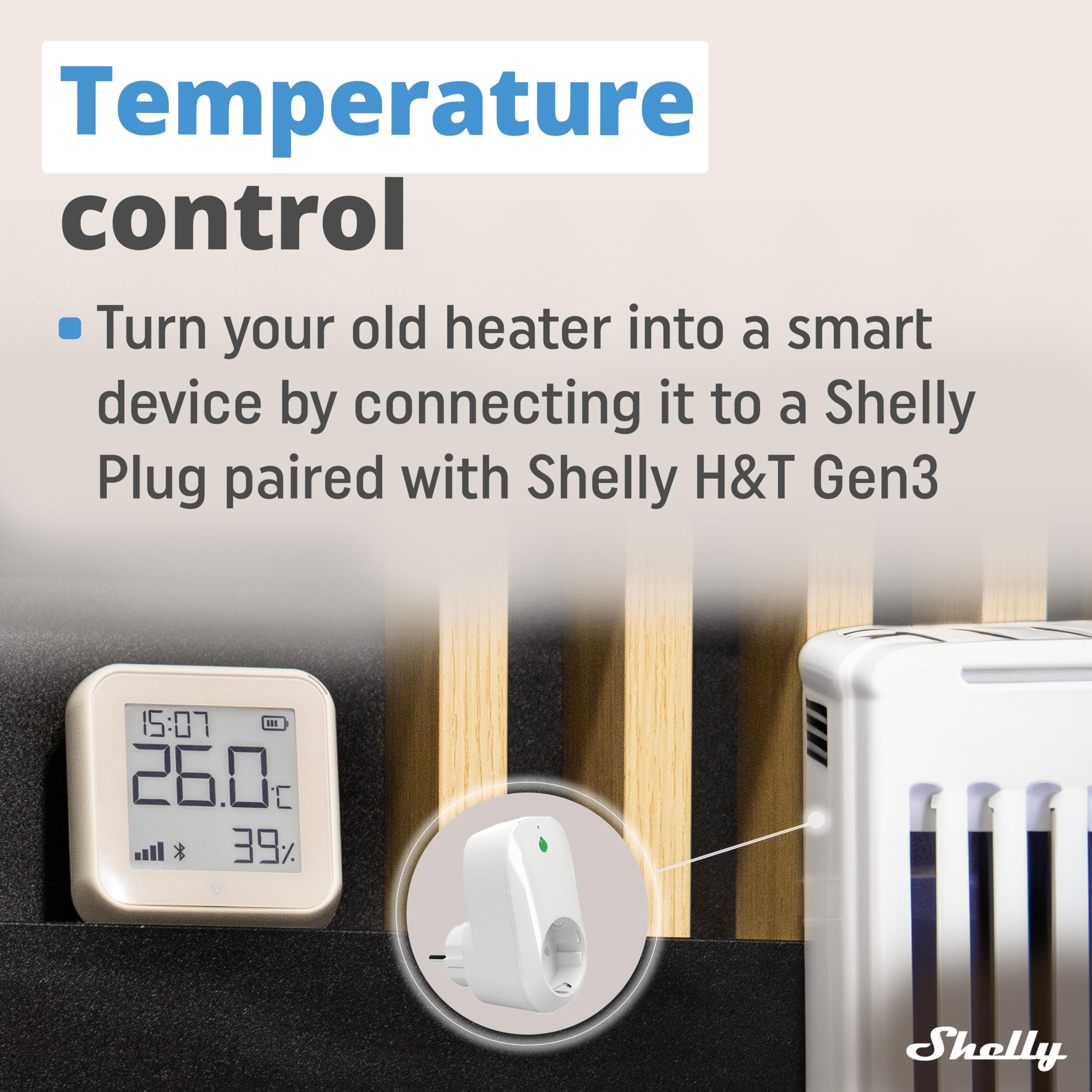Shelly H&T Gen3 Avorio, Sensore Smart Wi-Fi di Temperatura e Umidità, Controllo e Monitoraggio da Remoto, Scene Intelligenti Termometro e Igrometro, Nessun Hub Richiesto, Alexa & Google Home