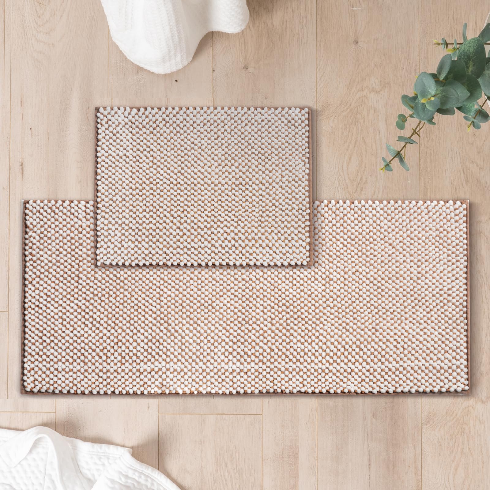 FRESHMINT Chenille Bathroom Rugs Sets 2 Piece 17"x24"+20"x47", Non-Slip Bath Mats for Bathroom Absorbent Bath Rug Washable Set of 2 Shower Floor Mat