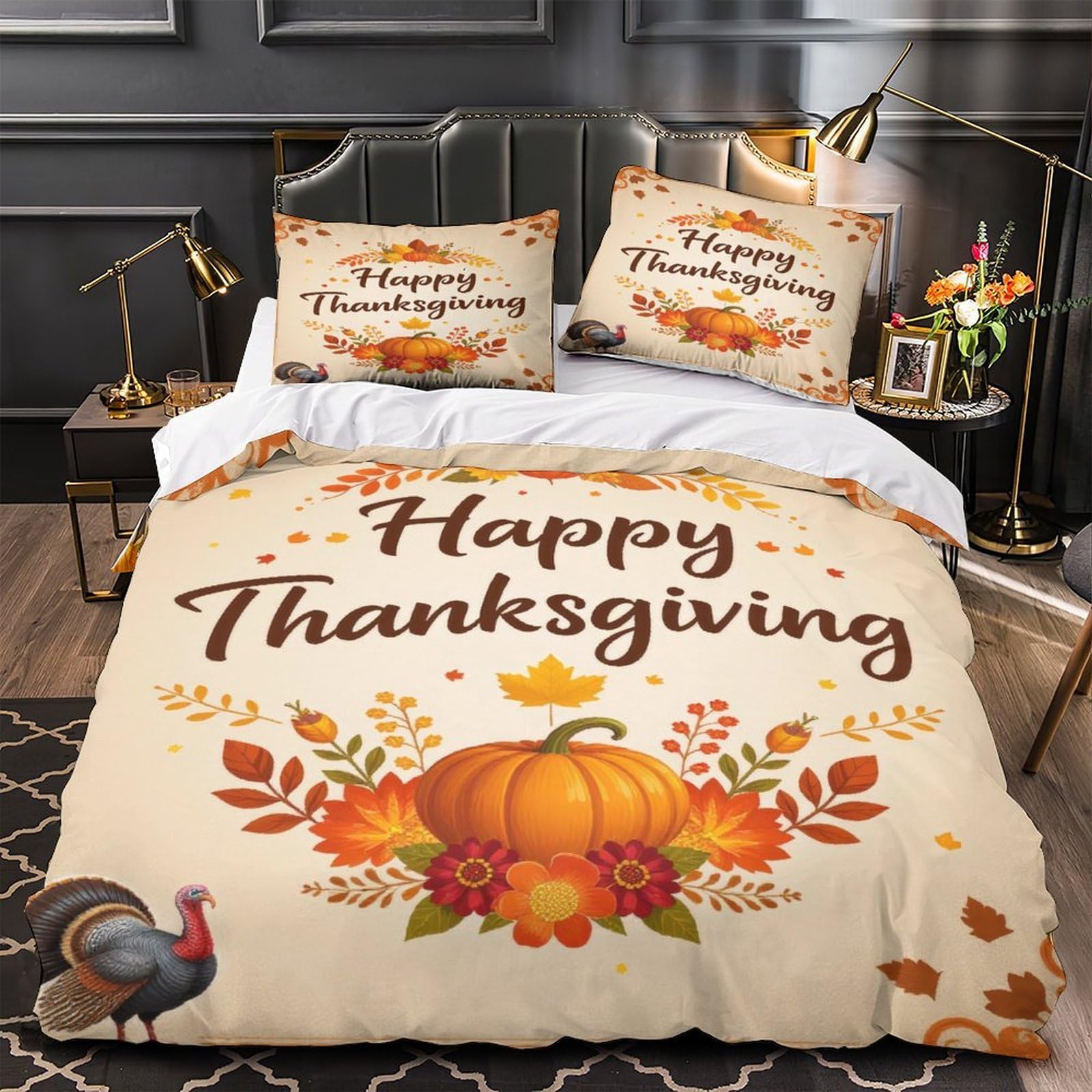 HQZNKXJPRL Thanksgiving Decor Comforter Cover 3D Print Hypoallergenic 3PCs Bed Linen Hidden Zipper Duvet Cover Extra Soft Machine Washable for Teens Youth Adults Women Kids Boys Single（140x200cm）