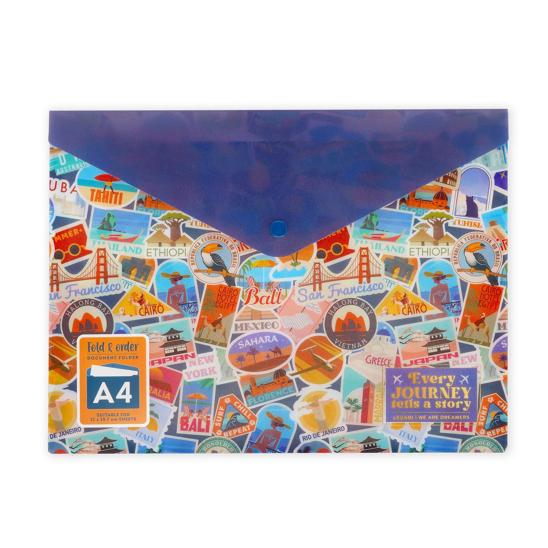 Legami Document Folder Fold & Order (A4) (TRAVEL STICKERS)
