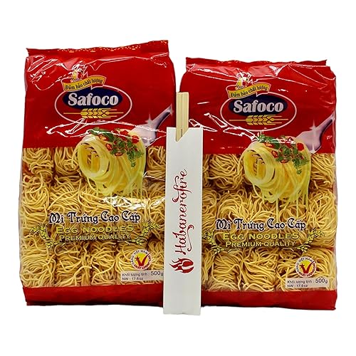 Habanerofire Paquete de fideos de huevo de Safoco, 2 paquetes de fideos de huevo de alta calidad, 17.64oz cada uno paquete de 2, con 10 juegos de