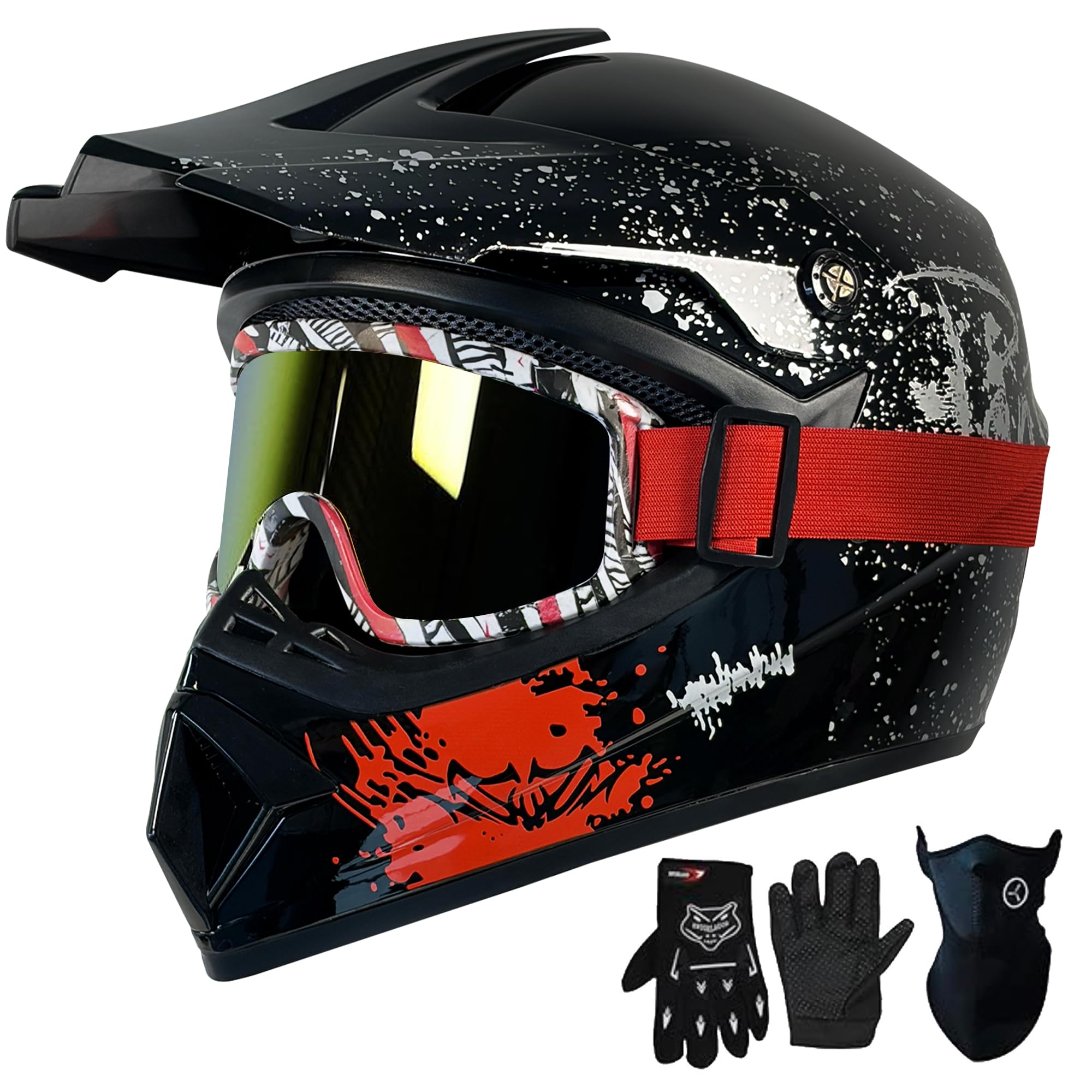 Loyoriwy for Kids 4-16 DOT Youth Dirt Bike & ATV Helmet,Full Face Motorcycle Helmet for Four Wheeler, Motocross, BMX. MXUTV, Snowmobile, Go Kart, Racing,Skateboard,（ Black，S） : Automotive