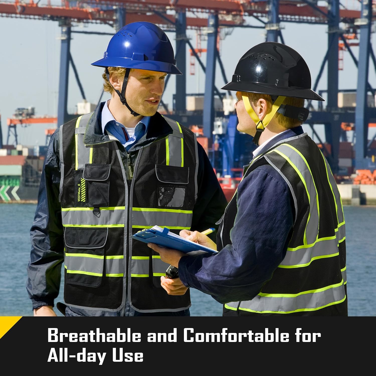 COOLJOB 9 Pockets Reflective Mesh Safety Vest for Men, Hi-vis Work Vest for Construction, Class 2 ANSI Standard, Black Yellow - Image 4