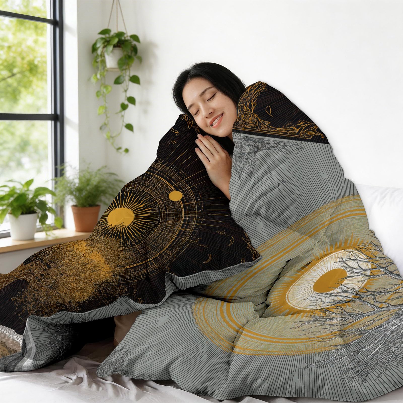 Piumone Invernale Matrimoniale 220 x 240 cm Fantasia Natura Alberi Secolari Trapunta in Ecopiuma 400 gr/mq, Caldo ed Elegante – Biancheria da Letto Anallergica e Traspirante – Set 3 Pezzi, Grigio