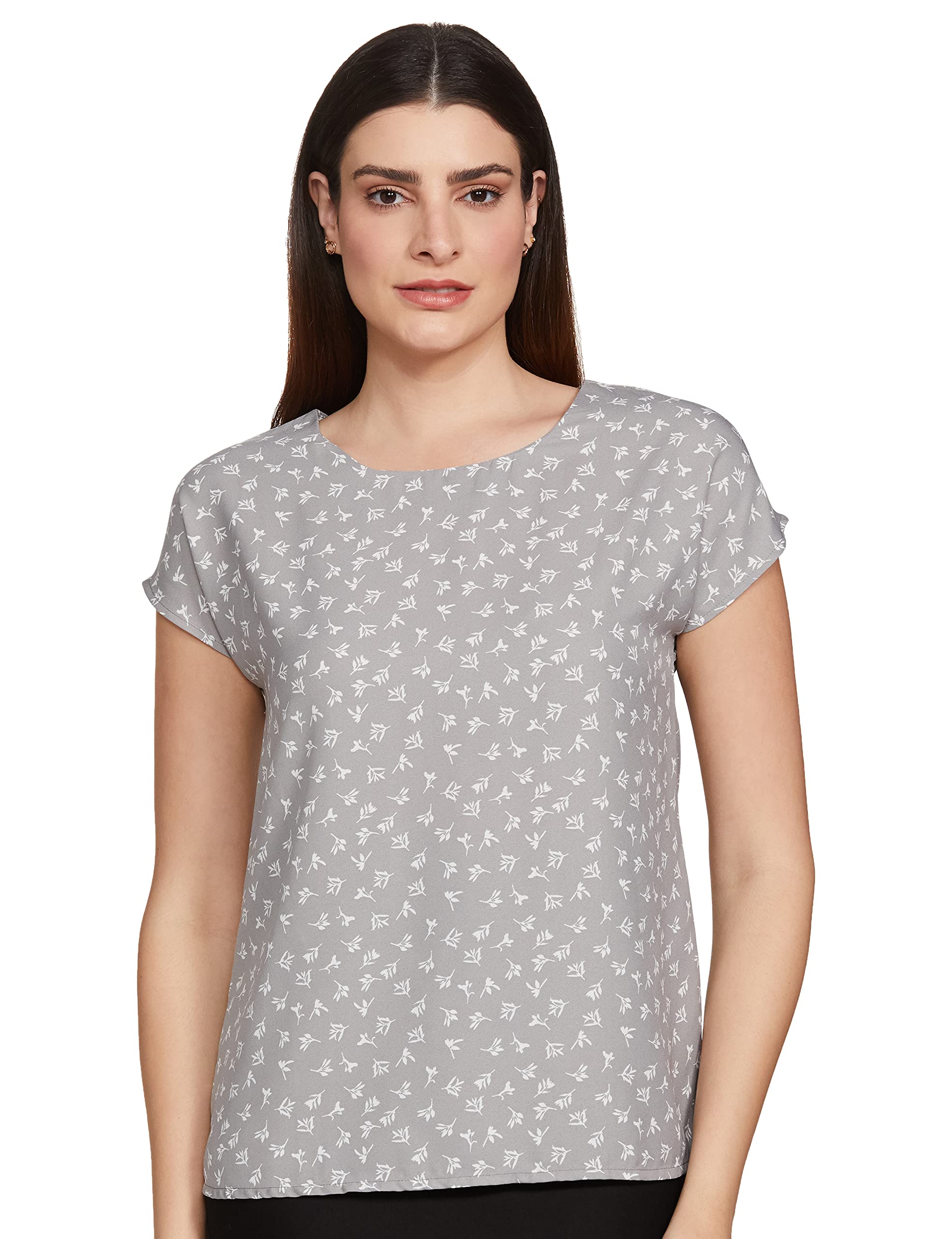 Cherokee by Unlimited Women's Floral Regular Dress Shirt (CDWWWTO20001G07_Grey XL)