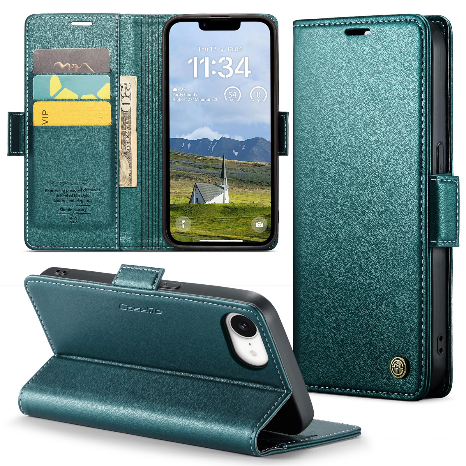 Funda para Apple iPhone 16e, Funda de Cierre Magnético, Cartera de Cuero PU con [Bloqueo RFID], Soporte, Ranura para Tarjetas, Carcasa de Libro, Case para iPhone 16e, Turquesa - 1