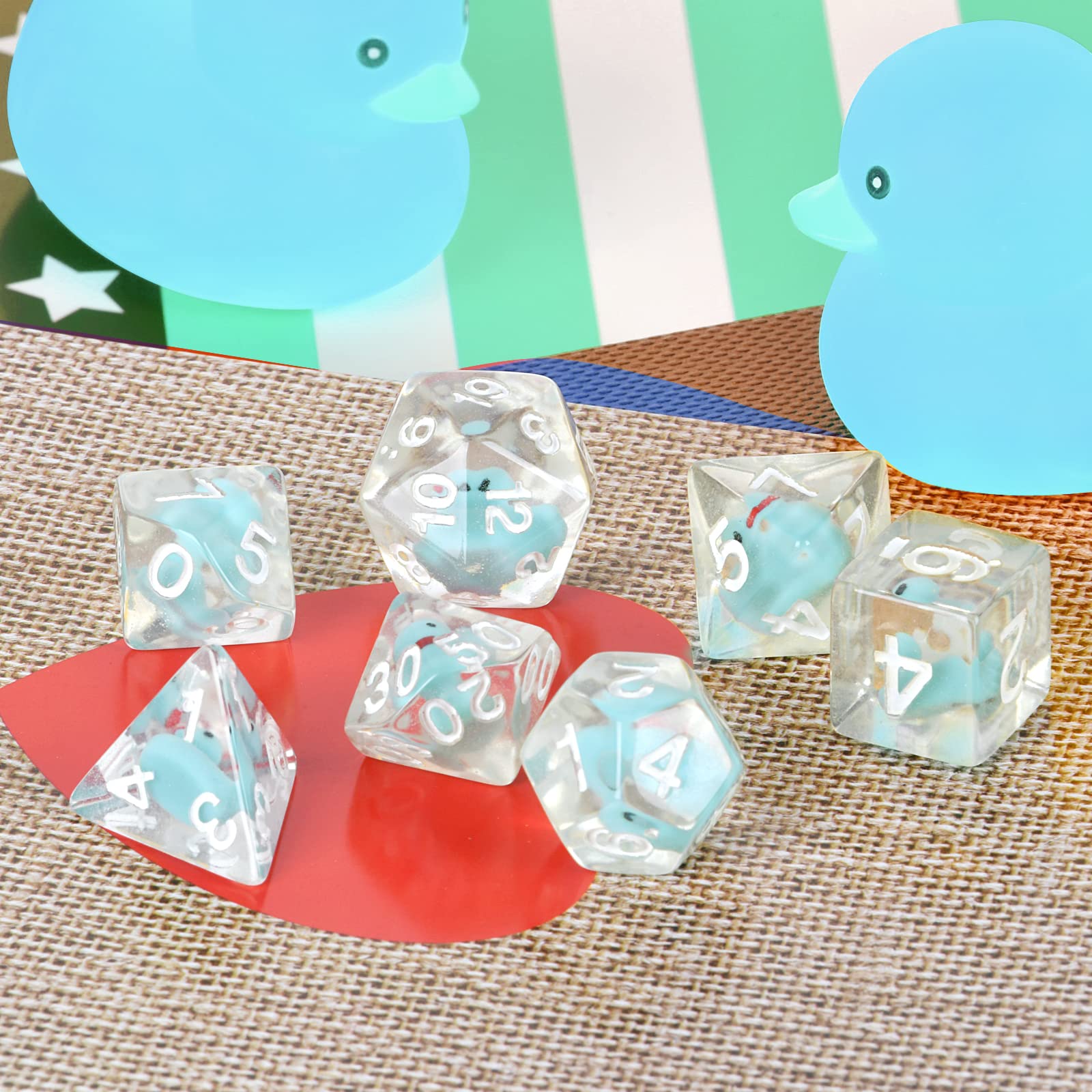 Juego de dados poliédricos y RPG de pato DND con pato interior poliédrico Roll Play Gaming D20 dados Dungeons and Dragon Dados, 7 piezas, color azul