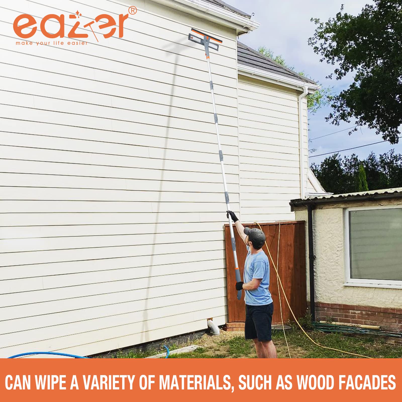 eazer 89‘’ Spray Window Squeegee Cleaner Tool, 3-in-1 Window Washer Cleaning Kit with Extension Pole, Window Washing Equipment with 10.5/14-Inch Adjustable Head for Indoor/Outdoor Glass - 4pads