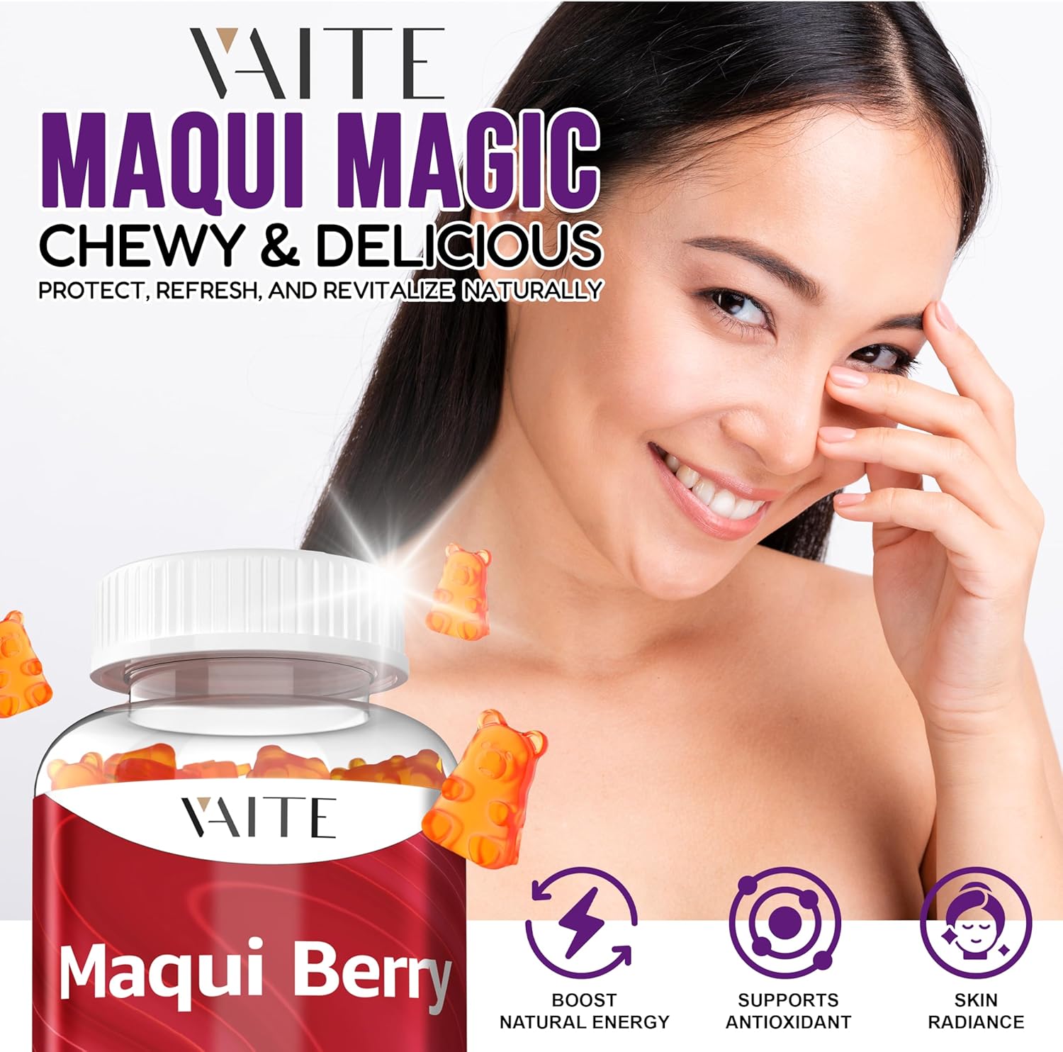 Maqui Berry Gummies 500mg – Antioxidant-Rich Vegan Supplement, Plant-Based Superfood Chewables for Daily Balance, 60 Easy to Take Servings, Non-GMO, Gluten & Soy Free, for Men & Women - Image 2