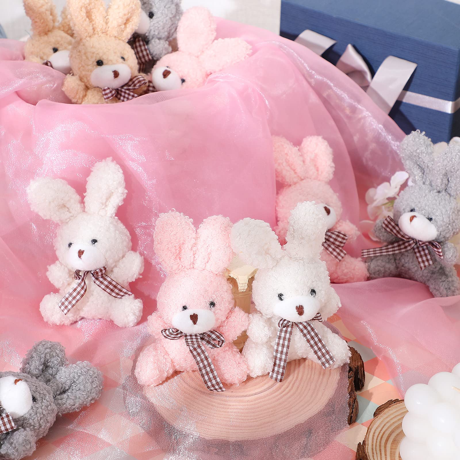 12 Pcs 4 Inch Mini Plush Stuffed Animal Bear Bunny Koala Jointed Furry Doll Toys for DIY Keychain Gifts Halloween Thanksgiving Birthday Wedding Party Favors (Pink, Apricot, Gray, White, Rabbit) 4