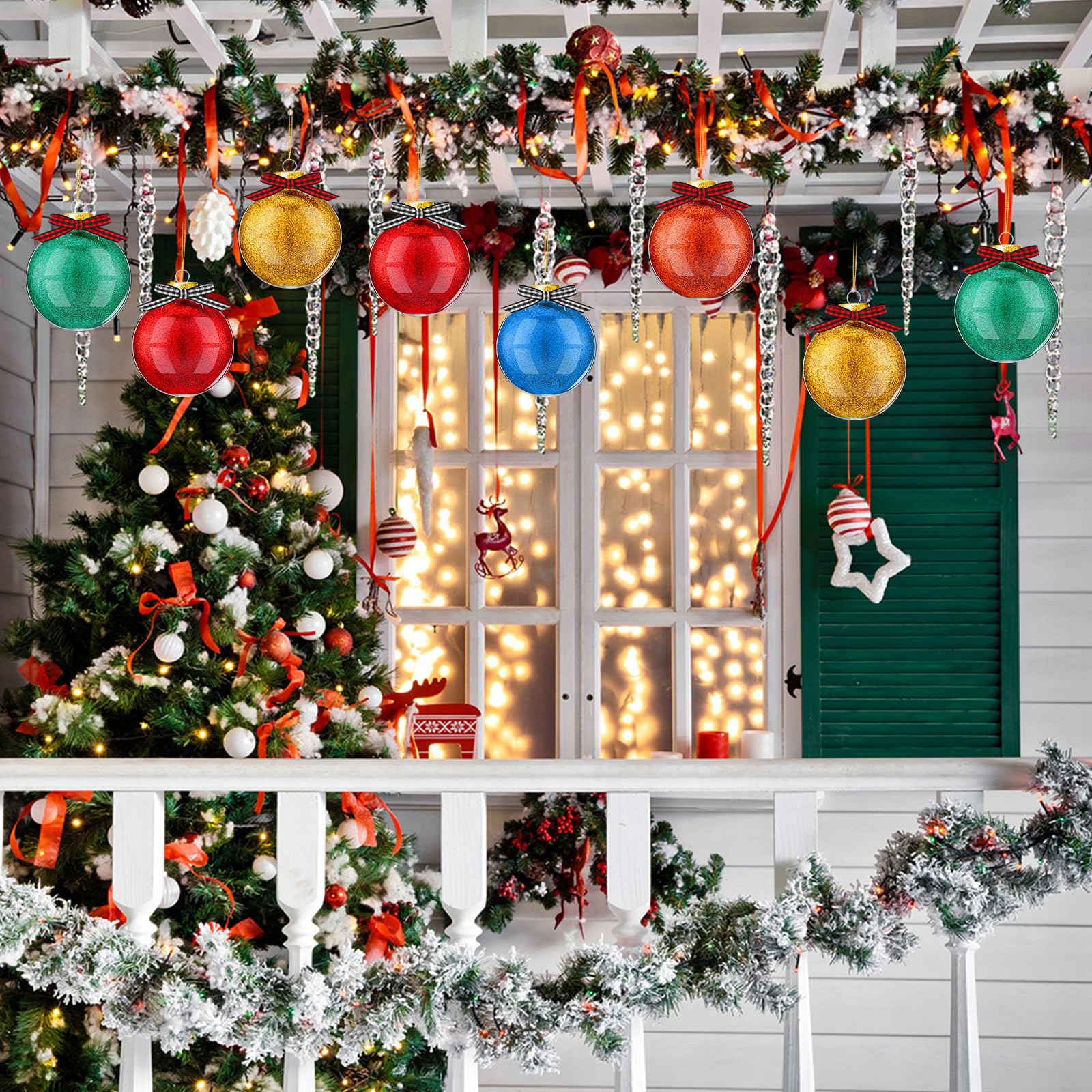 Hiboom Lot de 48 boules de Noël en plastique transparent à remplir avec paillettes de 12 couleurs et ruban de Noël de 20 m pour loisirs créatifs, décoration à suspendre (doré)