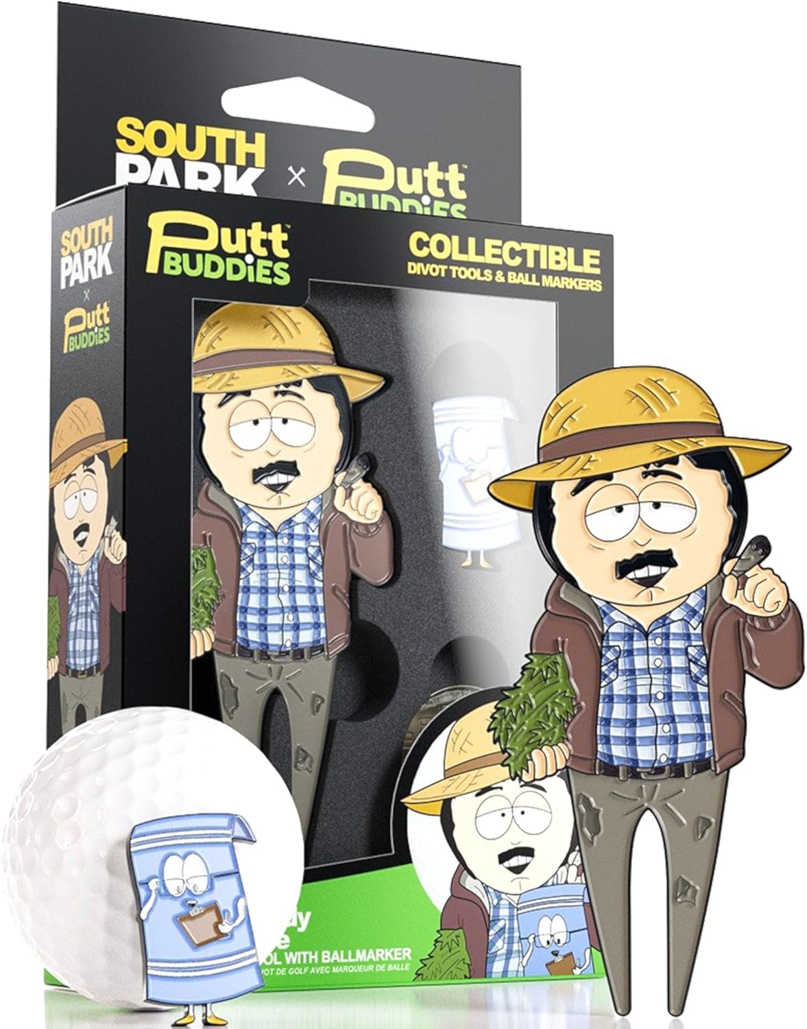 South Park Farmer Randy Golf Divot Repair Tool for Golfers with Towelie, Removable Magnetic Ball Marker, Hat Clip and Collectible Tin, Officially Licensed Golf Course Accessories