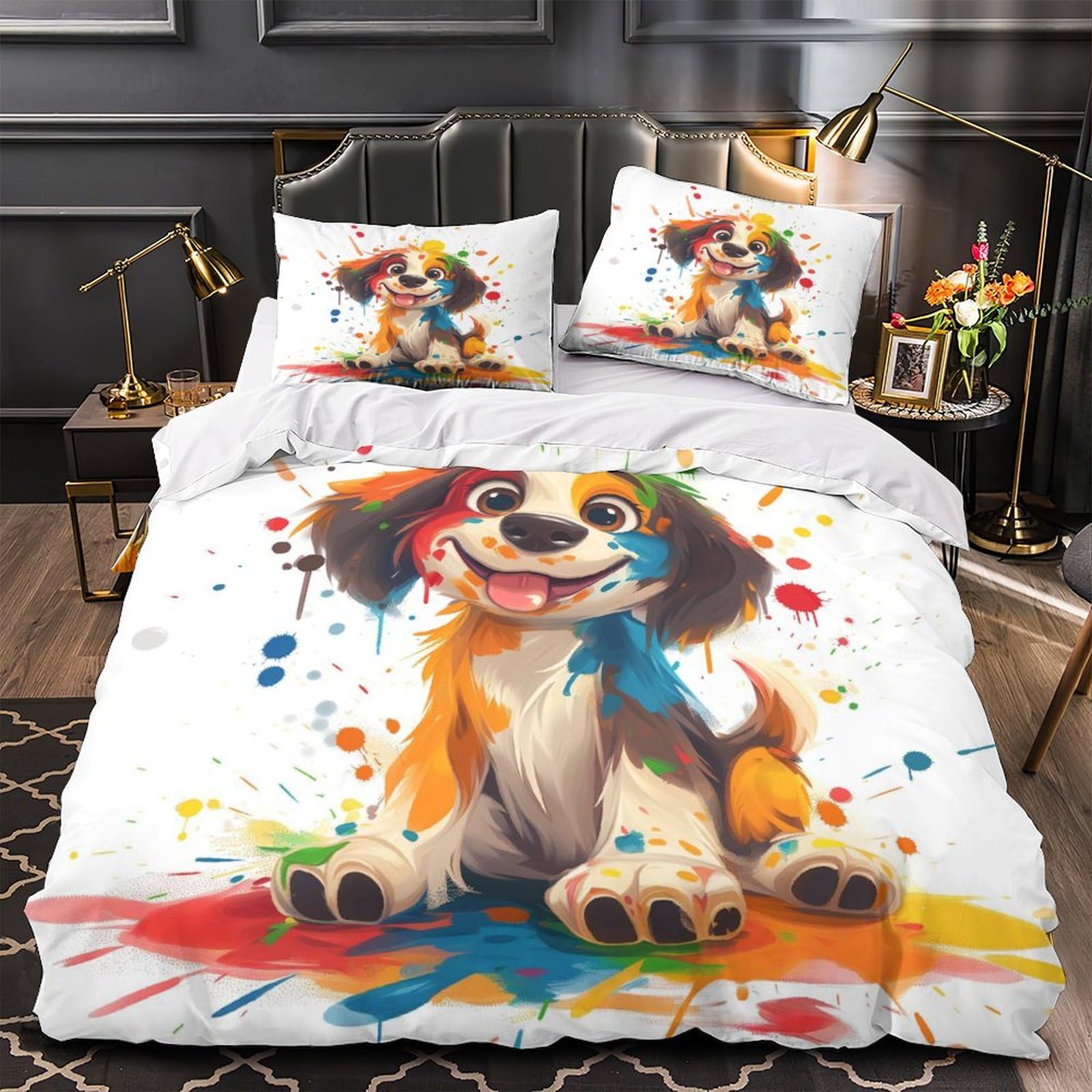 simpatico modello di cucciolo Set Di Biancheria Da Letto Con Copripiumino E Federe,motivo Color Reversibile,facile Da Lavare,anallergico,morbido E Liscio Matrimoniale Double（200x200cm）
