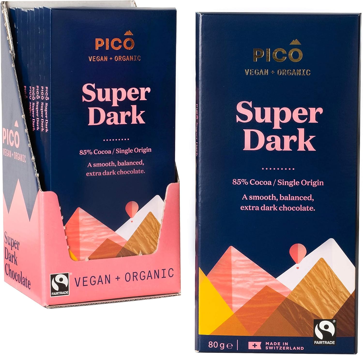 Pico Chocolate Super Dark Chocolate Vegan Bars 85 Cocoa, Organic