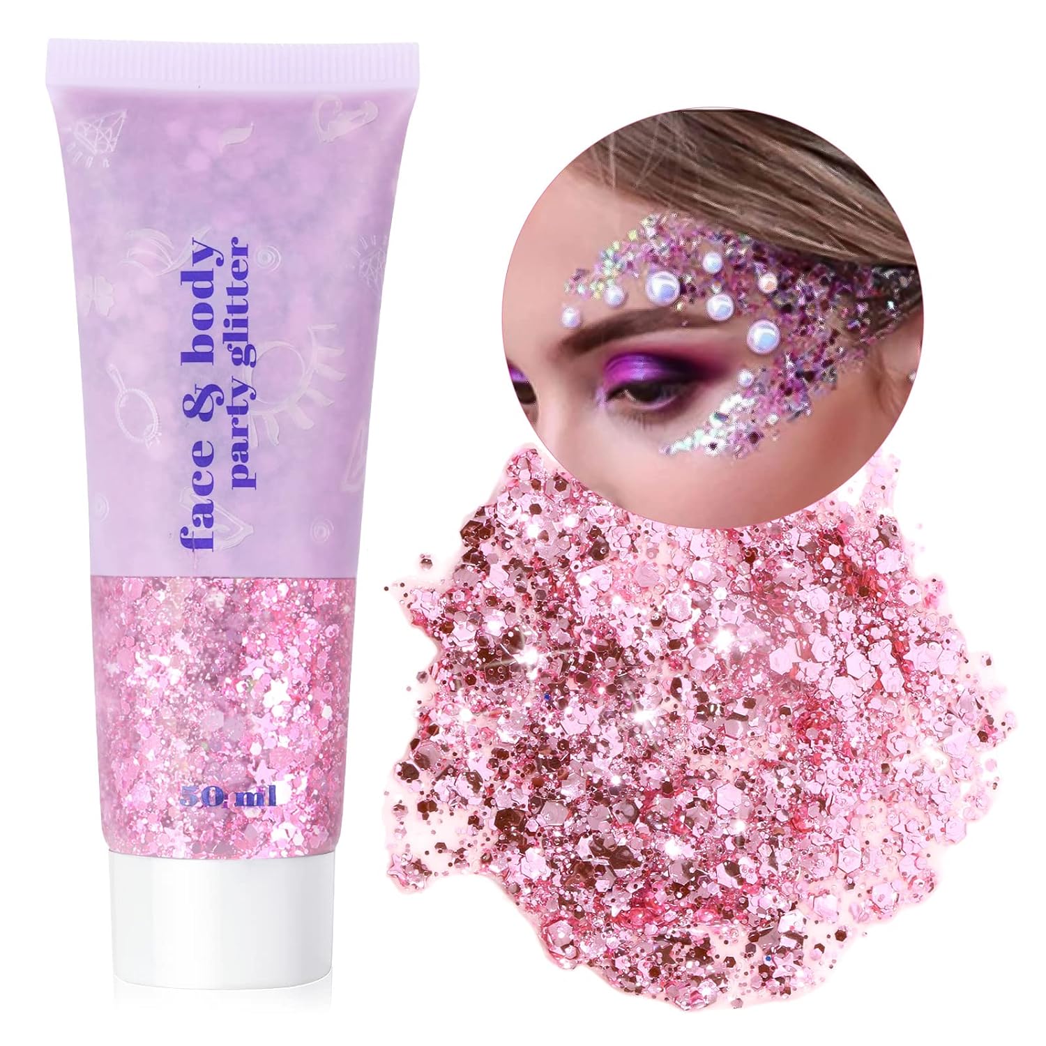 URAQT Body Glitter Gel, Chunky Glitter Gel, Chunky Body Lotion Glitzer Flüssiger Lidschatten