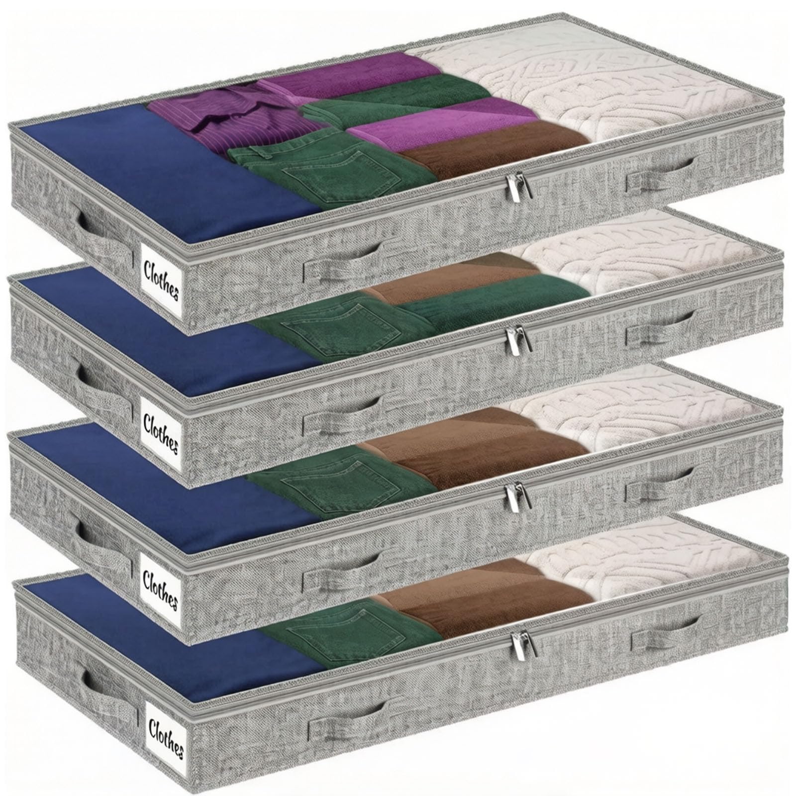Caja de almacenamiento para debajo de la cama gris plegable de 100x50x10 cm pack de 4 unidades