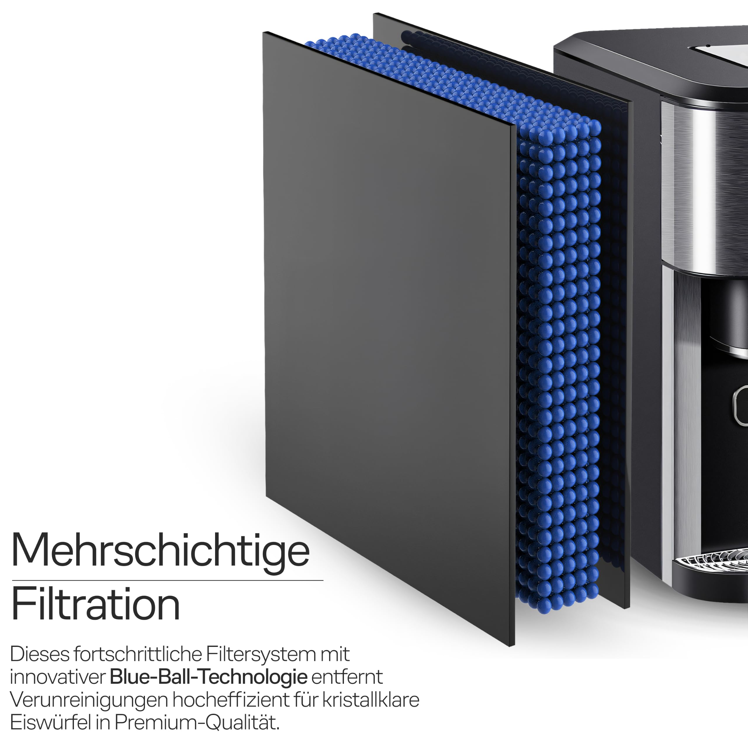 Retoo Premium 3 in 1 Eiswürfelmaschine mit Crushed Ice & Wasserspender, 18kg/24h, 16 Eiswürfel in 8–10 Min, Ice Maker für Cocktails, Whisky & Zuhause, Touchpanel, 2 Eisgrößen