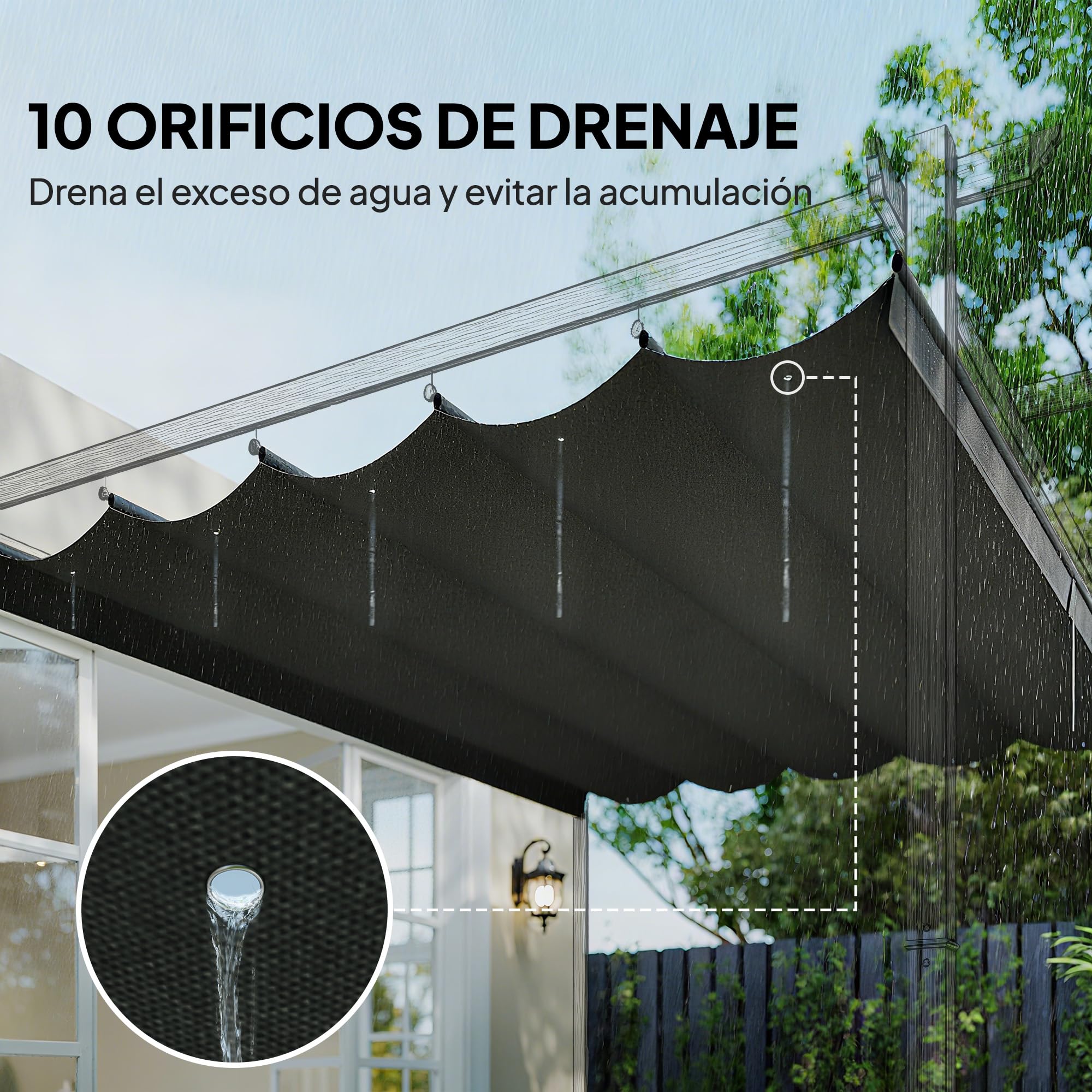 Outsunny Techo de Pérgola 3,5x2,6 m, Techo de Repuesto Retráctil para Marco de Pérgola de 4x3 m, UV30+, Toldo de Tela Solo para Cenador Jardín con 10 Orificios de Drenaje, Gris Oscuro