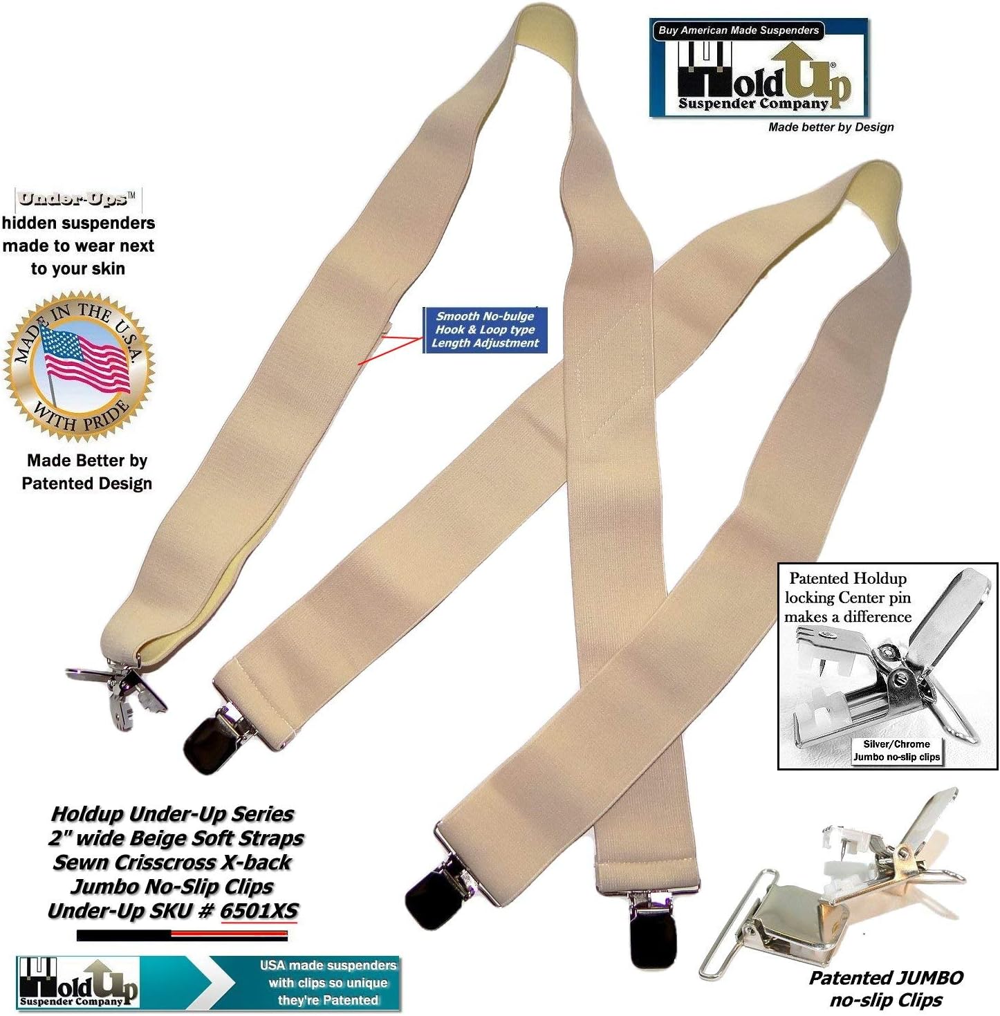 Holdup Under-Ups Suspenders for Men in Traditional X-Back Style with Patented Metal "No-Slip" clips - Image 3