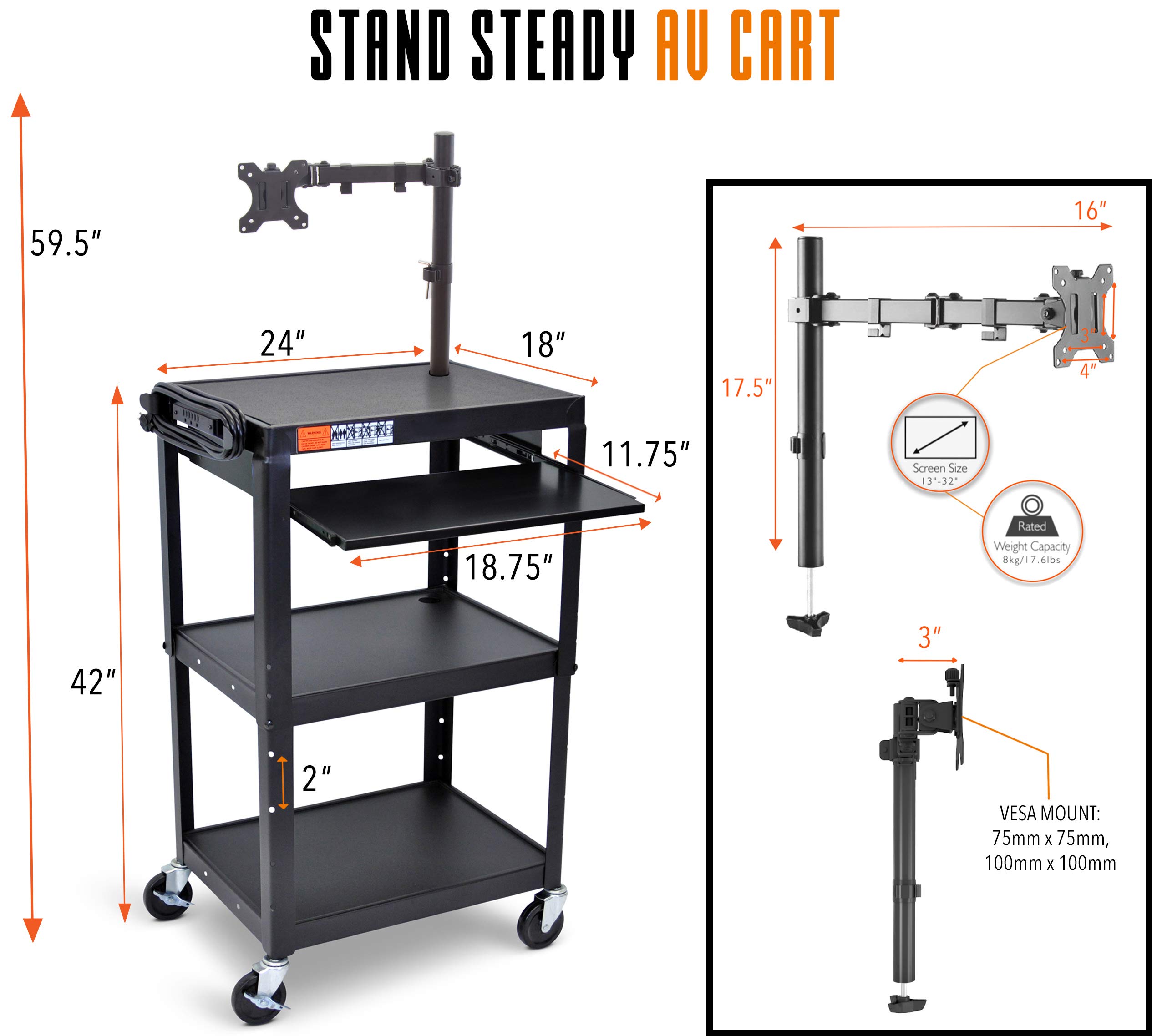 Buy Line Leader AV Cart with Keyboard Tray and Monitor Mount Mobile Workstation/Presentation