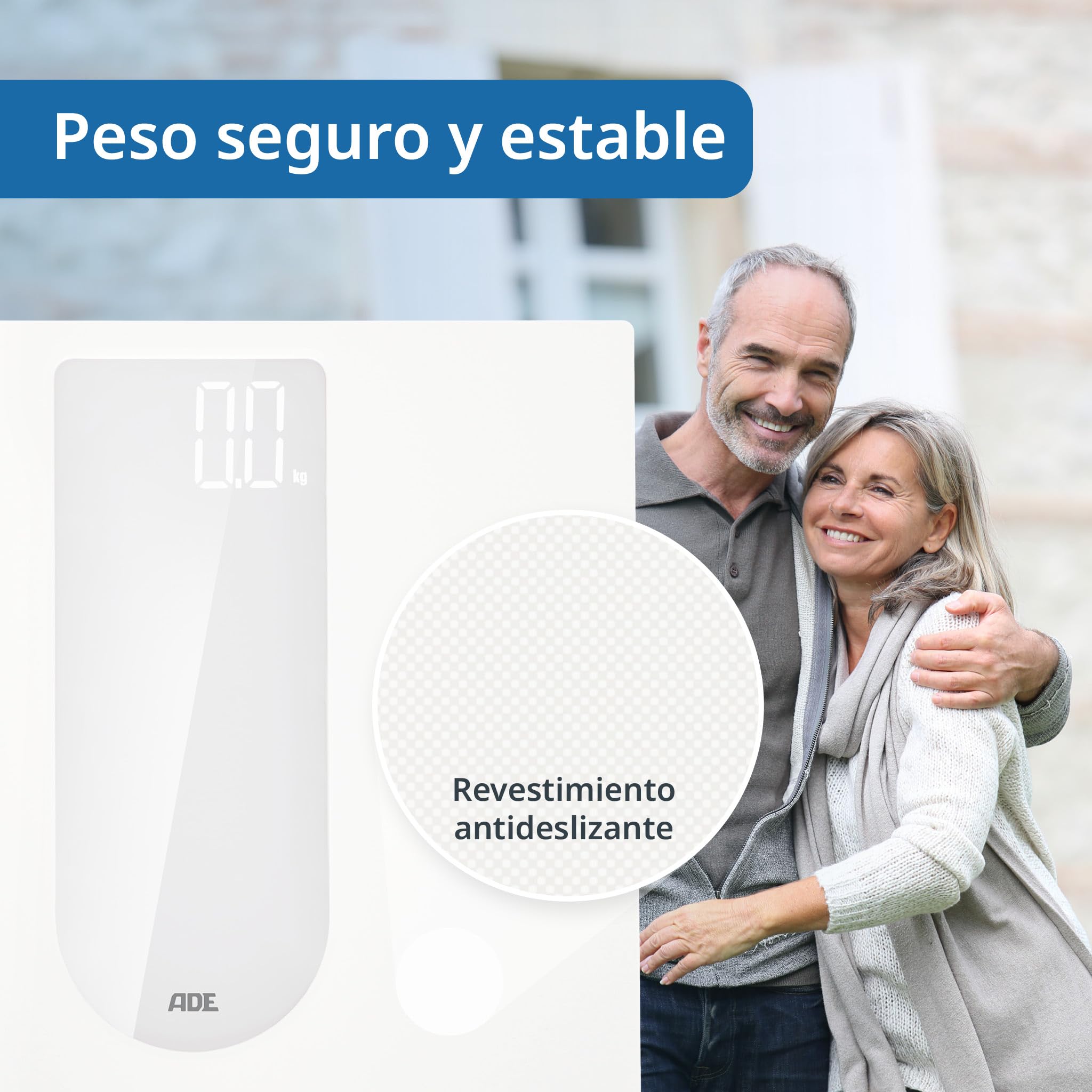 ADE Bascula de baño electrónica | gran pantalla LED de alto contraste | base antideslizante | peso máximo de 180 kg y 100 gramos de precisión | blanco