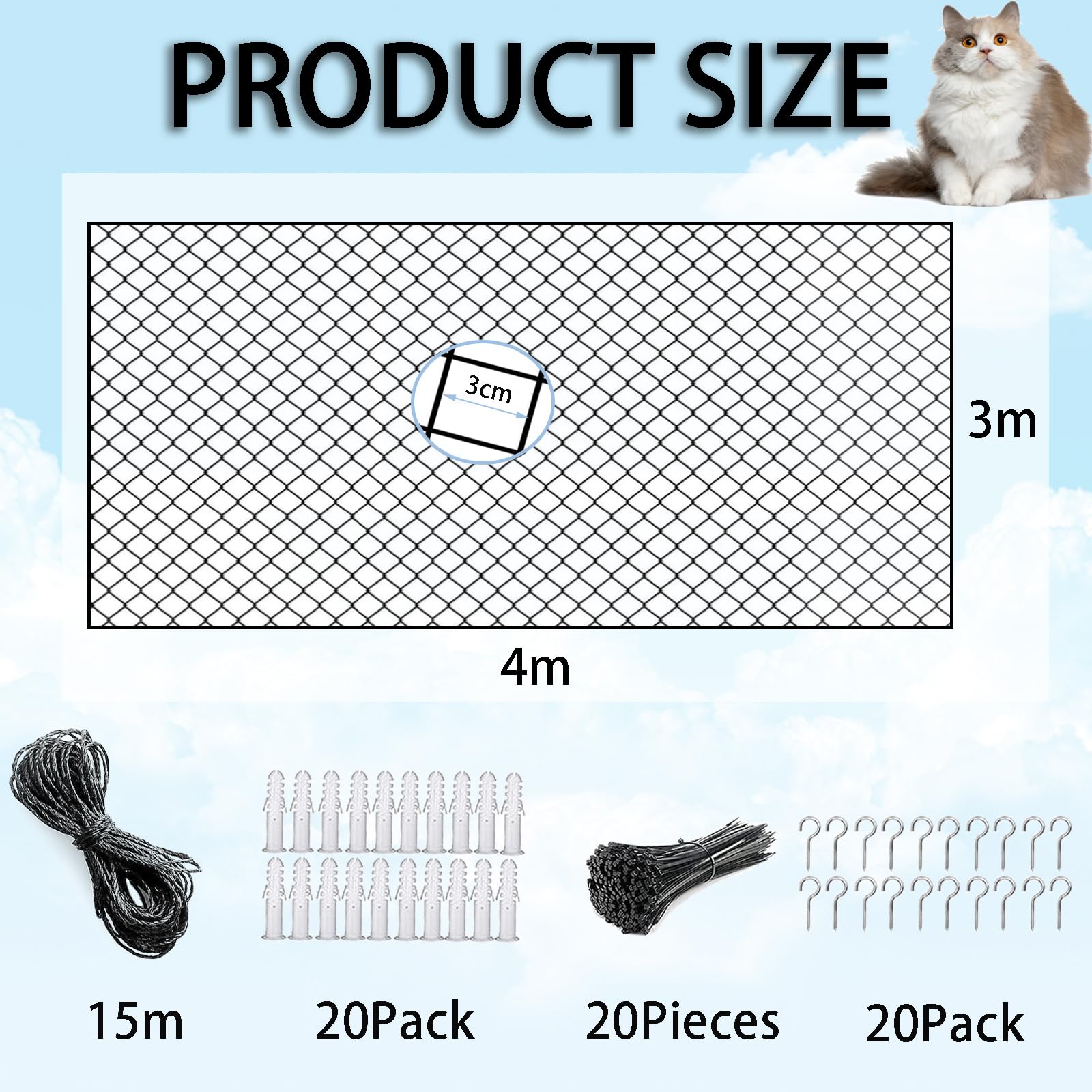 Rete Per Gatti Balcone 5x3m - Trasparente, Anti-UV, Resistente A Graffi E Morsi, Senza Foratura, Con Kit Fissaggio - Foto 10