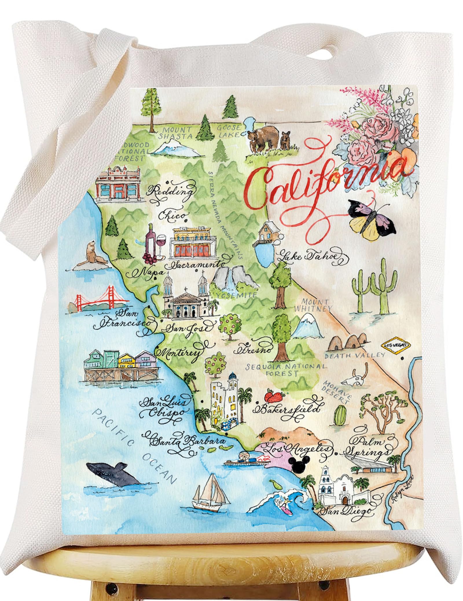 WZMPA California State Tote Bag - Travel Gift, Vacation Reusable Grocery Bags, Trip Merchandise