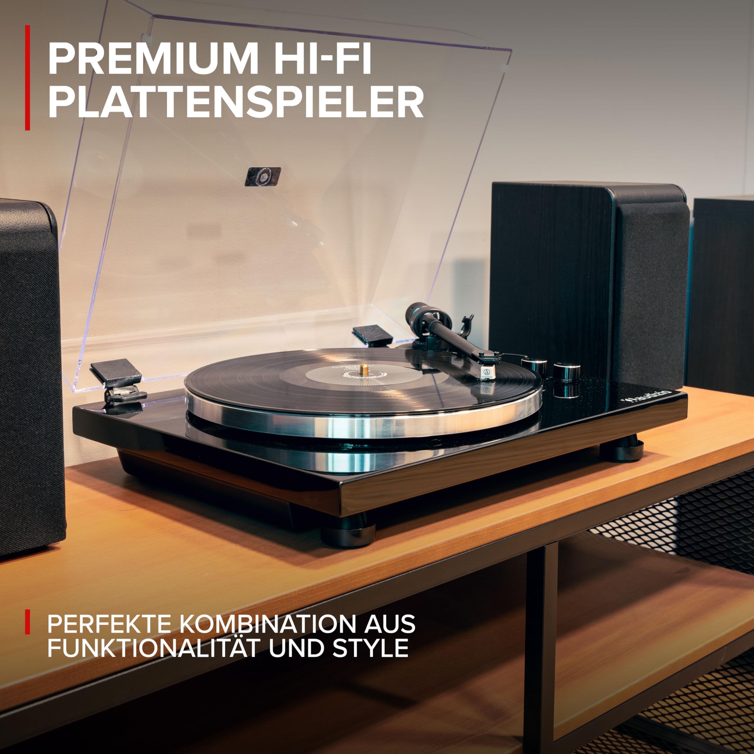 Audizio Toledo Plattenspieler Bluetooth Schallplattenspieler 33/45 RCA | Tonabnehmer, Vorverstärker, Riemenantrieb, Aluminium-Tonarm, Anti-Skating, Vinyl Player, Record Player, Turntable, Gramofon