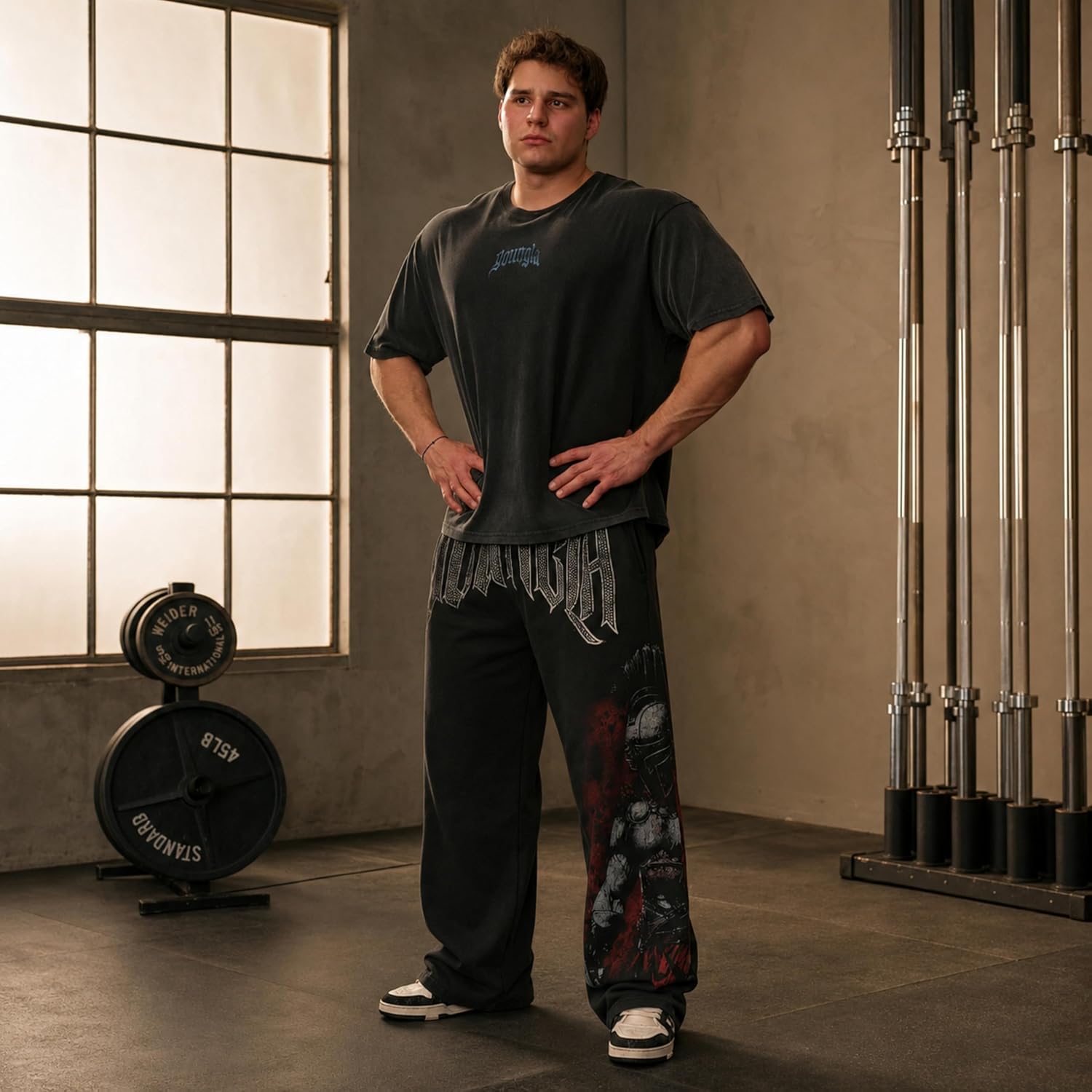 Men's Vintage Wash Graphic Sweatpants Baggy Straight Leg Joggers with Pockets Cotton Stretch Gym Streetwear Pants