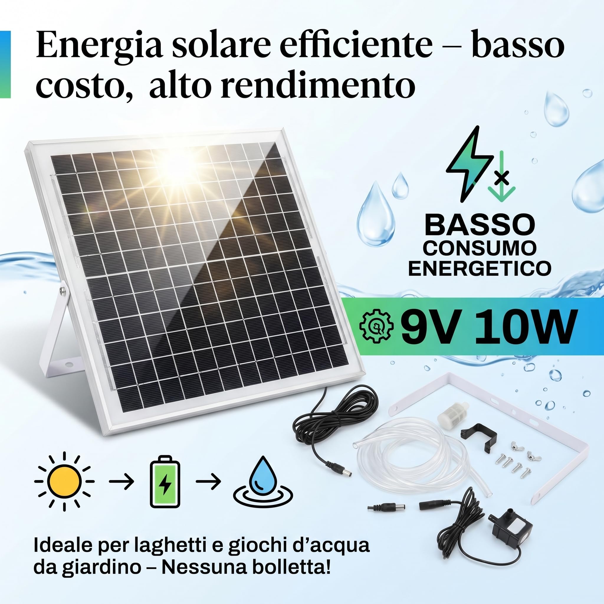 9V 10W Pannello Solare e Pompa Sommergibile Kit 240L/H Flusso Outdoor Fish Pond Fontana Fontana Fontana