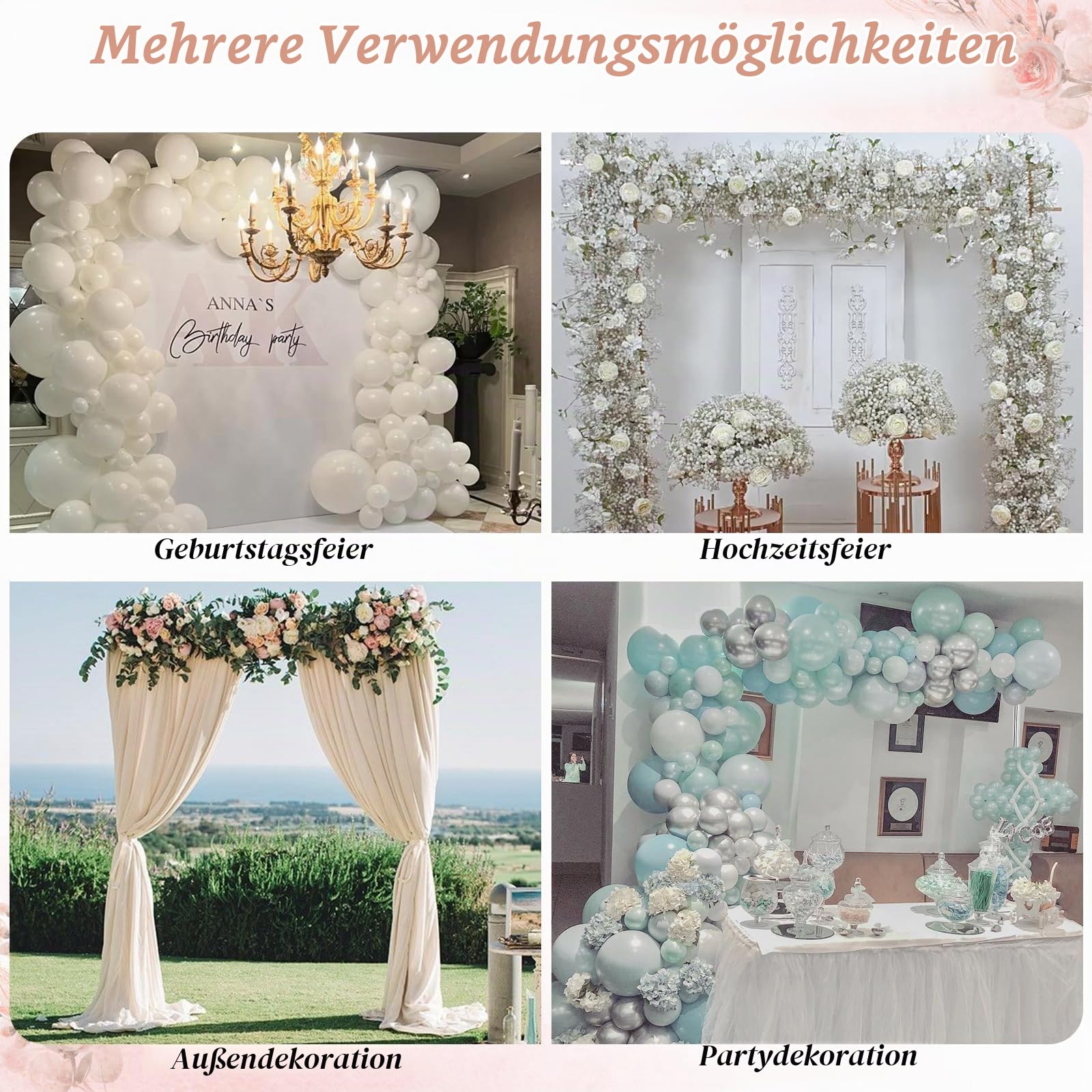 SANLIKE Metall Ballonbogen Kit für Hochzeits Feierdekorationen | Stabiler Metallrahmen, leicht aufzubauen, elegante Festdekoration, geeignet für Hochzeiten und Geburtstage