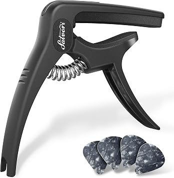 Salvori Exclusive Obsidian Black Dark Knight Heavy-Duty Multi-Instrument Capo with 4 Picks, Clip for Classical Guitar, Ukulele, Mandolin, Banjo