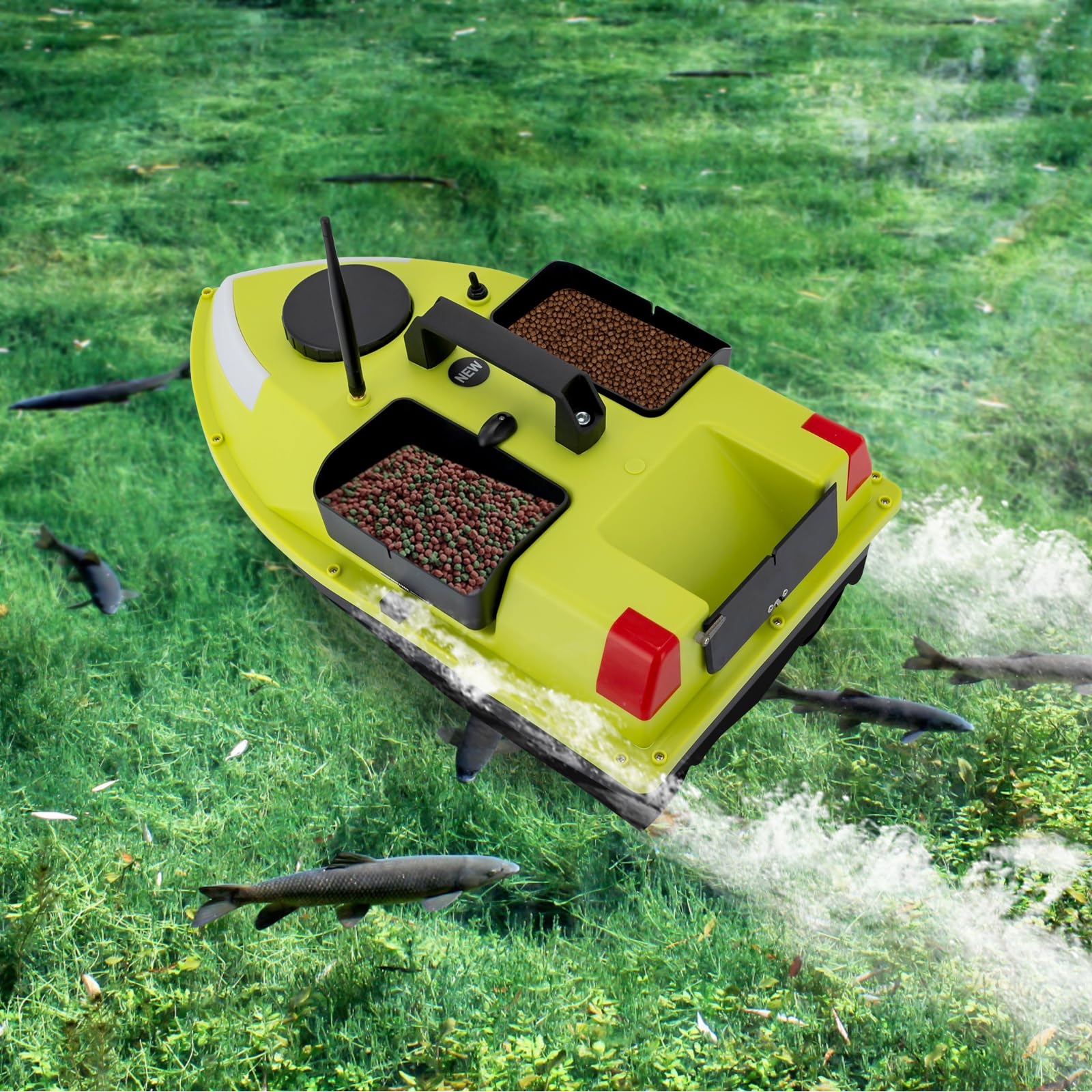Mando a distancia barco de cebo de pesca, 1,8 m/s, barco de alimentación con GPS y control remoto, 2 baterías, 99 puntos de trolling, corrección automática de codicia, doble motor, 600 m