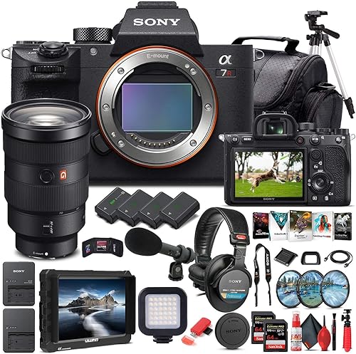 Sony Cámara digital sin espejo Alpha a7R IV (solo cuerpo) (ILCE7RM4/B) + lente Sony FE de 0.945-2.756 in + monitor 4K + auriculares Pro + Pro Mic +